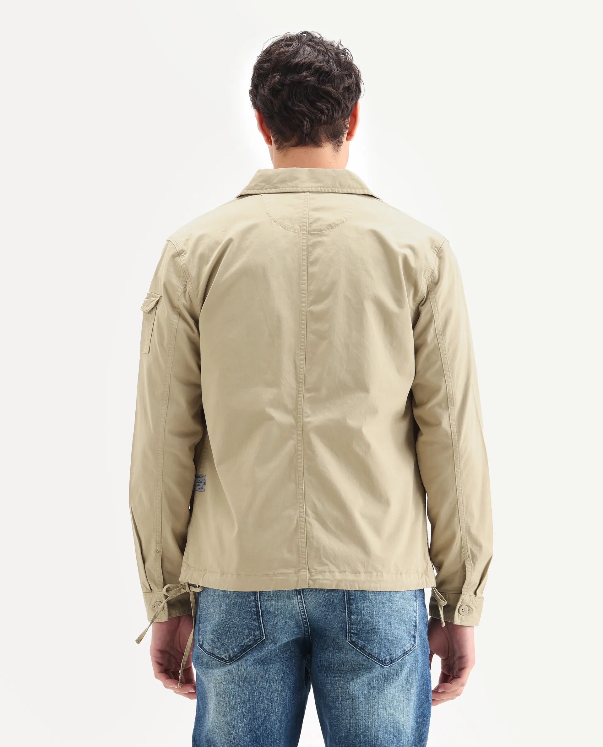 Rare Rabbit Men's Cedro Beige Cotton Plain Regular Fit Full Sleeve Spread Collar Jacket