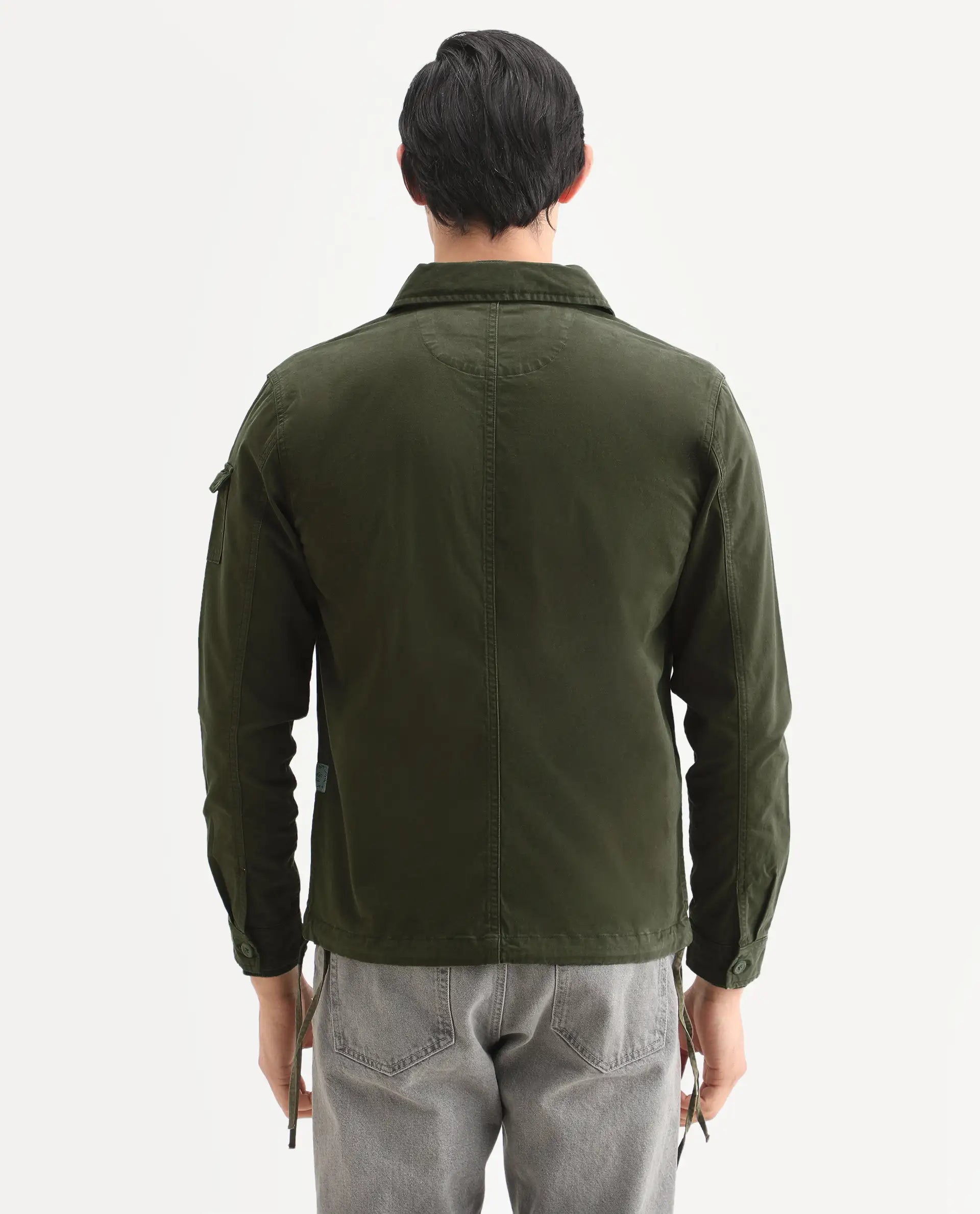 Rare Rabbit Men's Cedro Olive Cotton Plain Regular Fit Full Sleeve Spread Collar Jacket