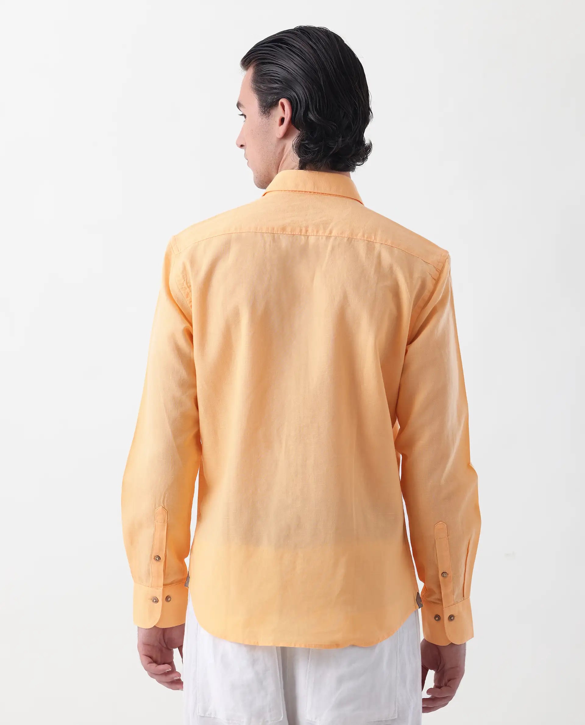Rare Rabbit Men's Linux Light Yellow Linen Blend Plain Regular Fit Full Sleeve Collared Shirt