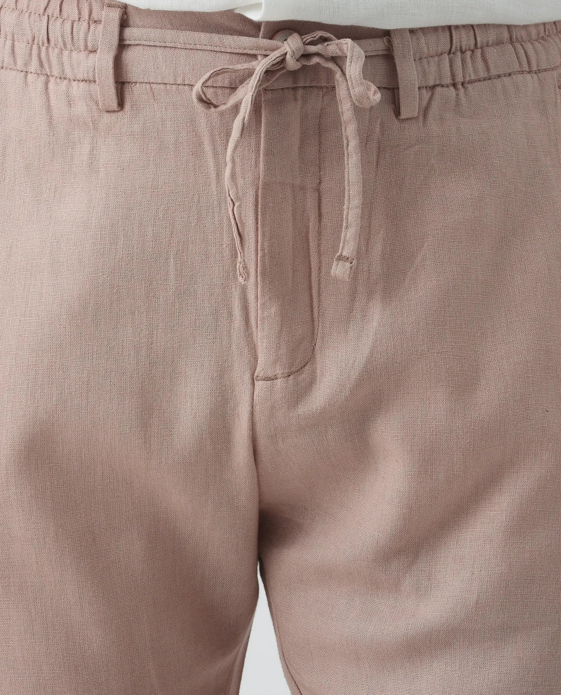 Rare Rabbit Men's Linac Dusky Pink 100% Linen Plain Regular Fit Trouser