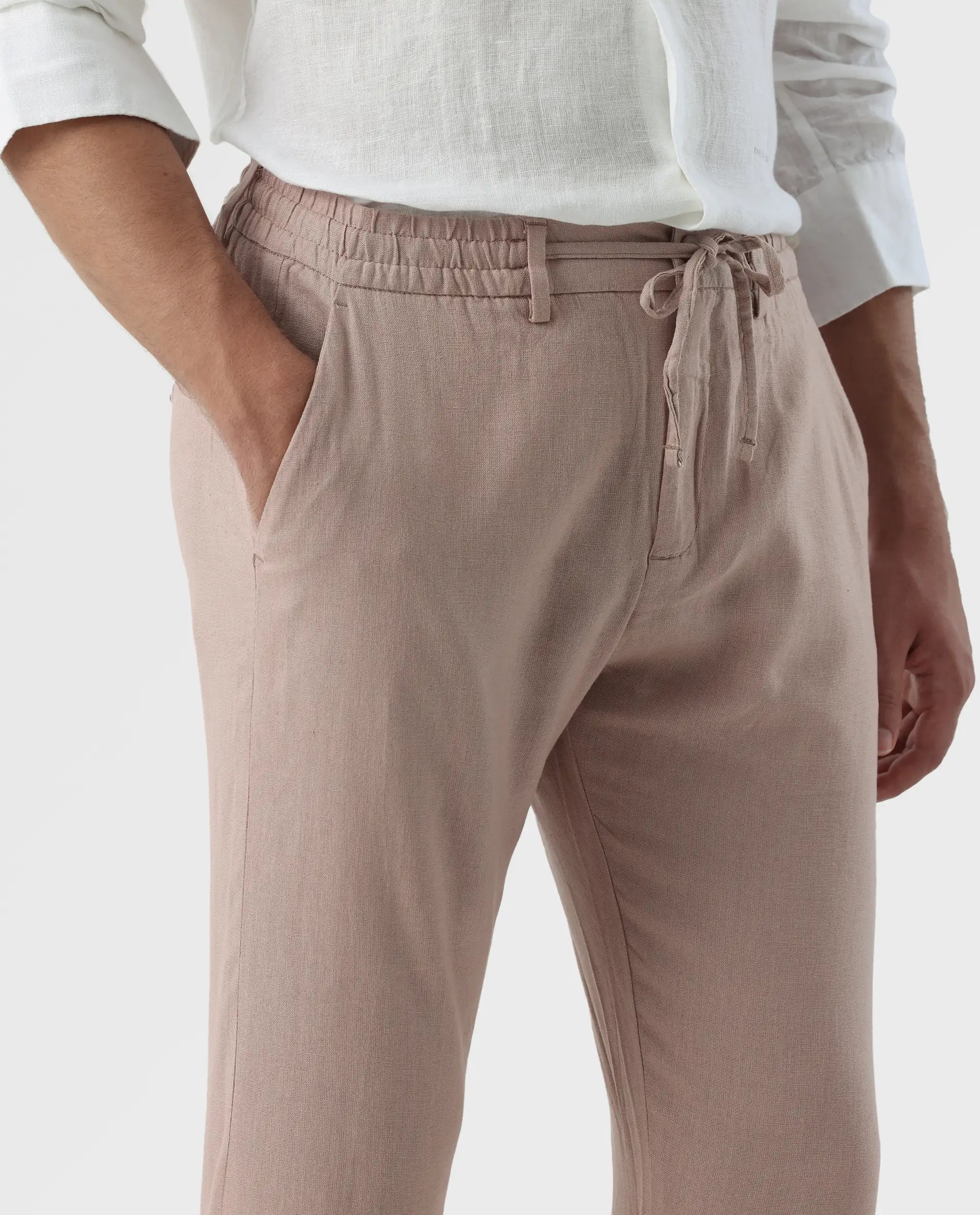 Rare Rabbit Men's Linac Dusky Pink 100% Linen Plain Regular Fit Trouser
