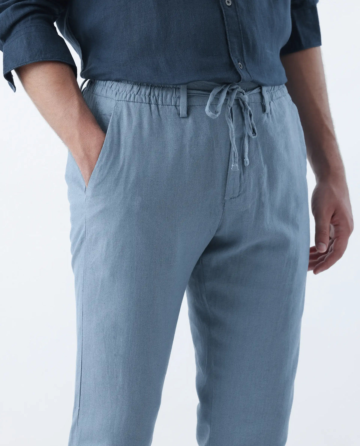 Rare Rabbit Men's Linac Dusky Blue 100% Linen Plain Regular Fit Trouser