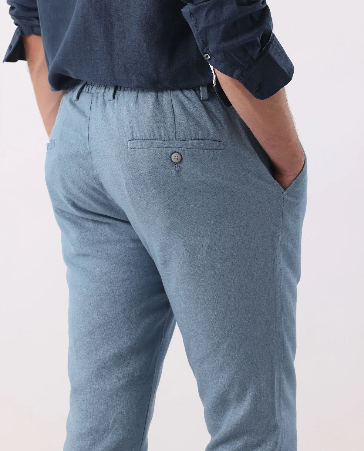 Rare Rabbit Men's Linac Dusky Blue 100% Linen Plain Regular Fit Trouser