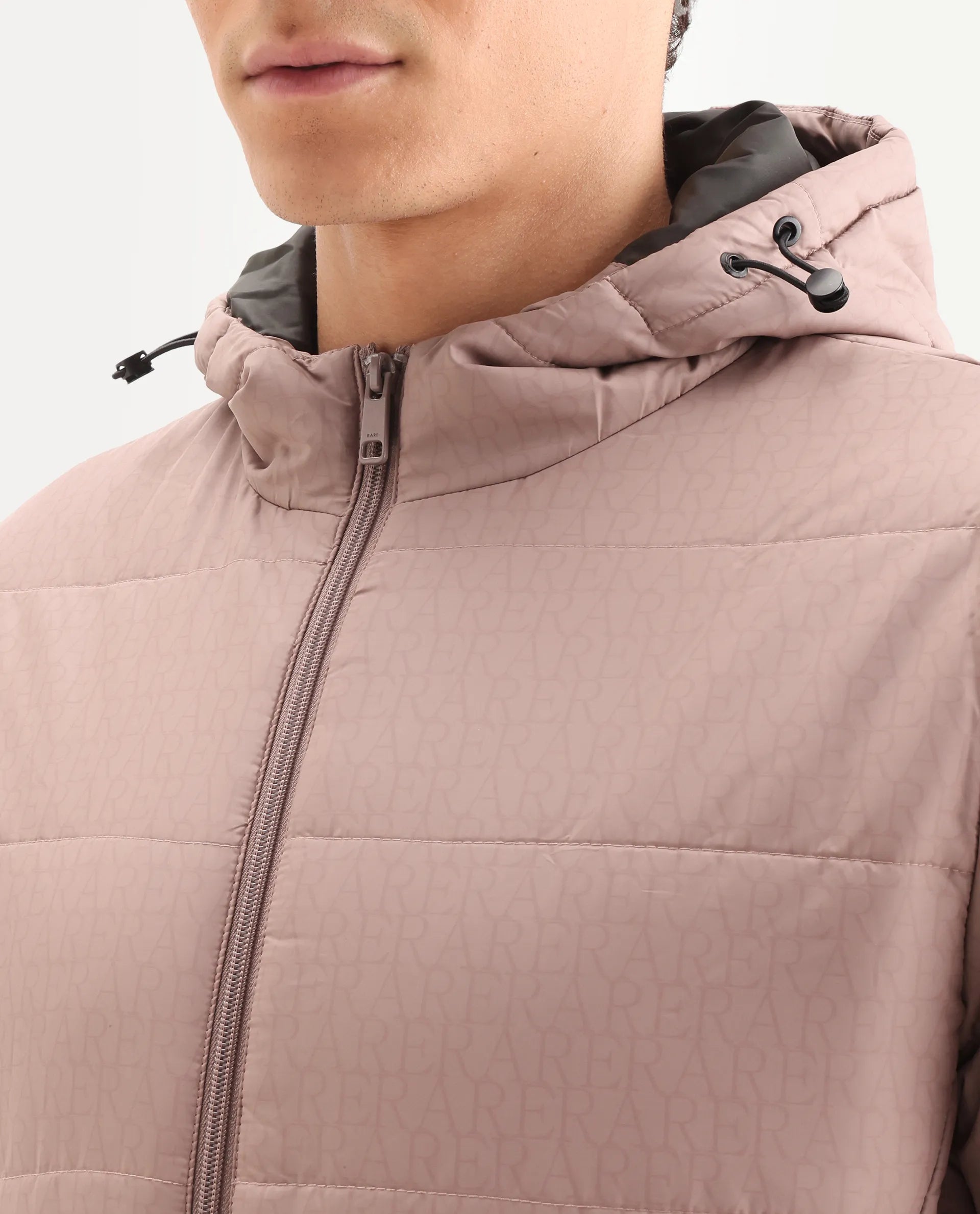 Rare Rabbit Men's Vasto Dusky Pink Polyester Monogram Print Regular Fit Full Sleeve Hooded Jacket
