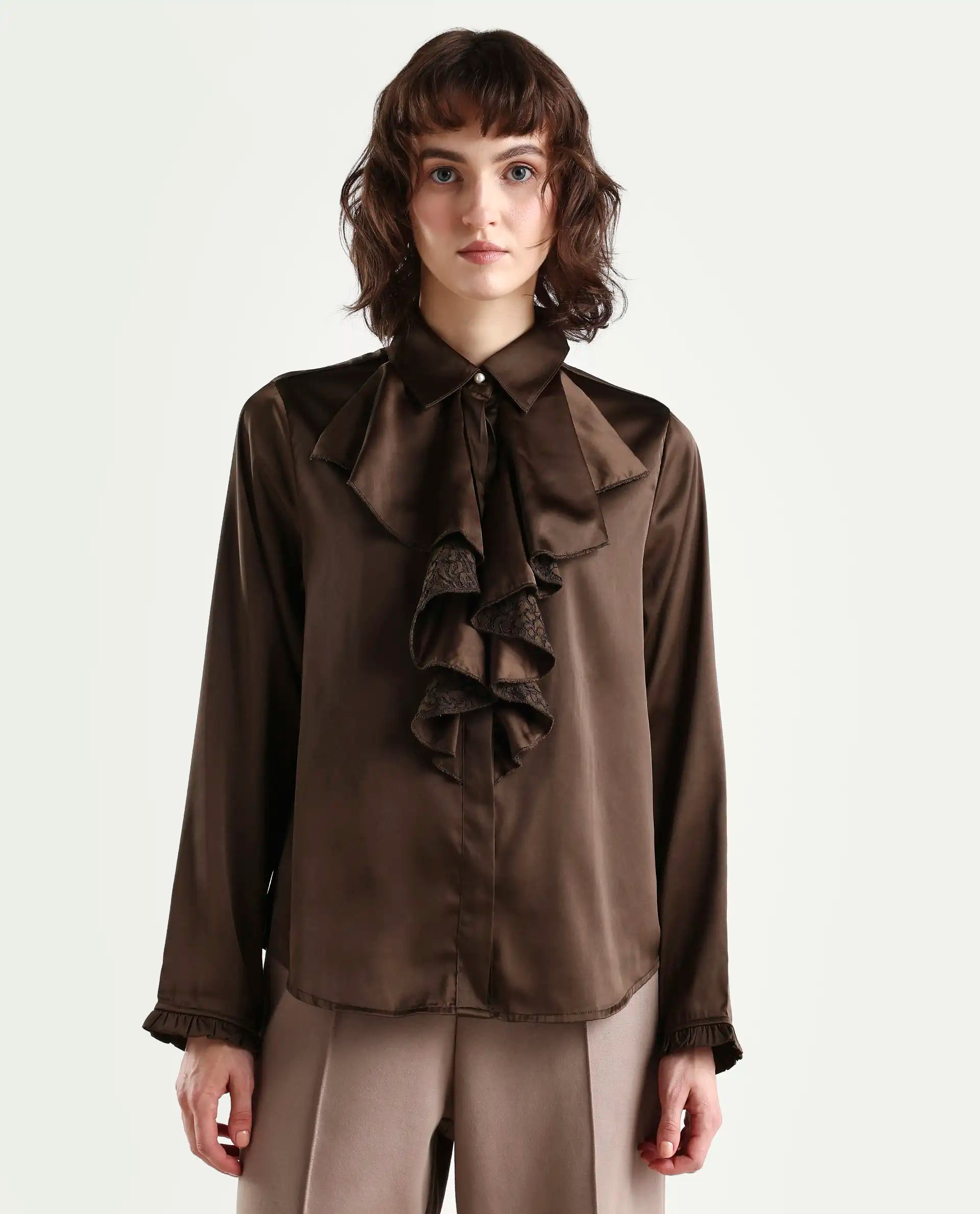 Rareism Women's Uitson Dark Olive Polyester Sweetheart Neck Plain Raglan Sleeve Relaxed Fit Top