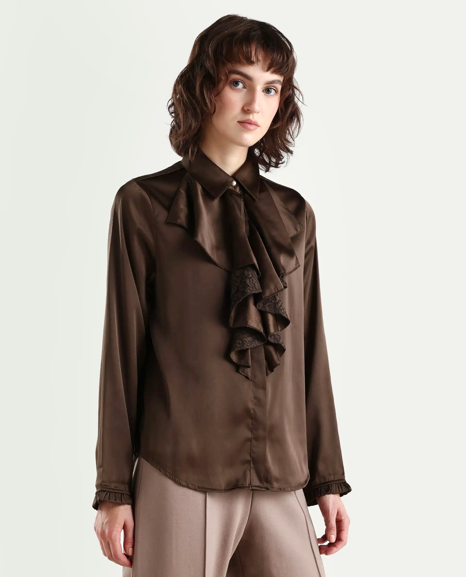 Rareism Women's Uitson Dark Olive Polyester Sweetheart Neck Plain Raglan Sleeve Relaxed Fit Top