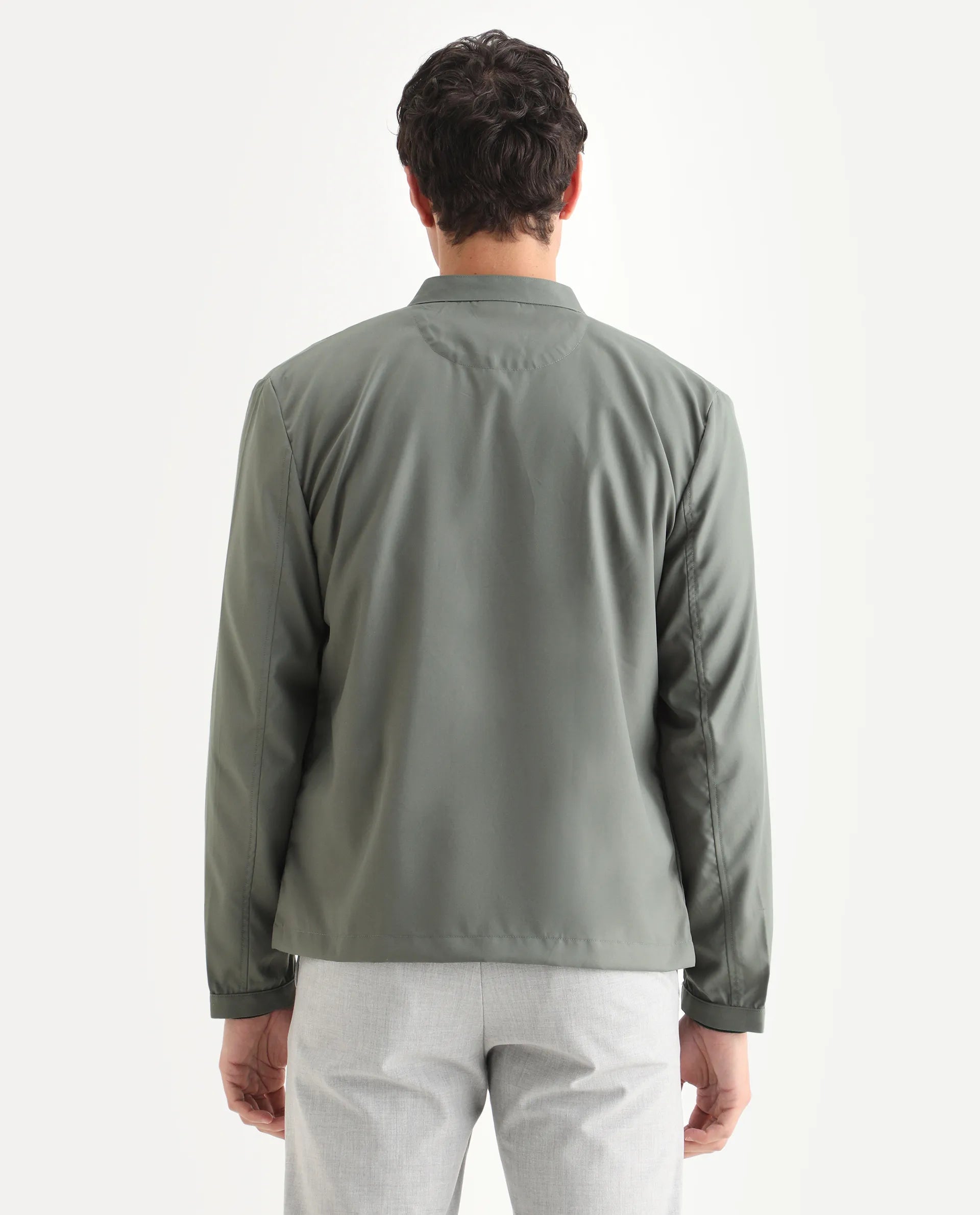 Rare Rabbit Mens Nimbus Dusky Green Jacket Cuffed Sleeve Mandarin Collar Solid