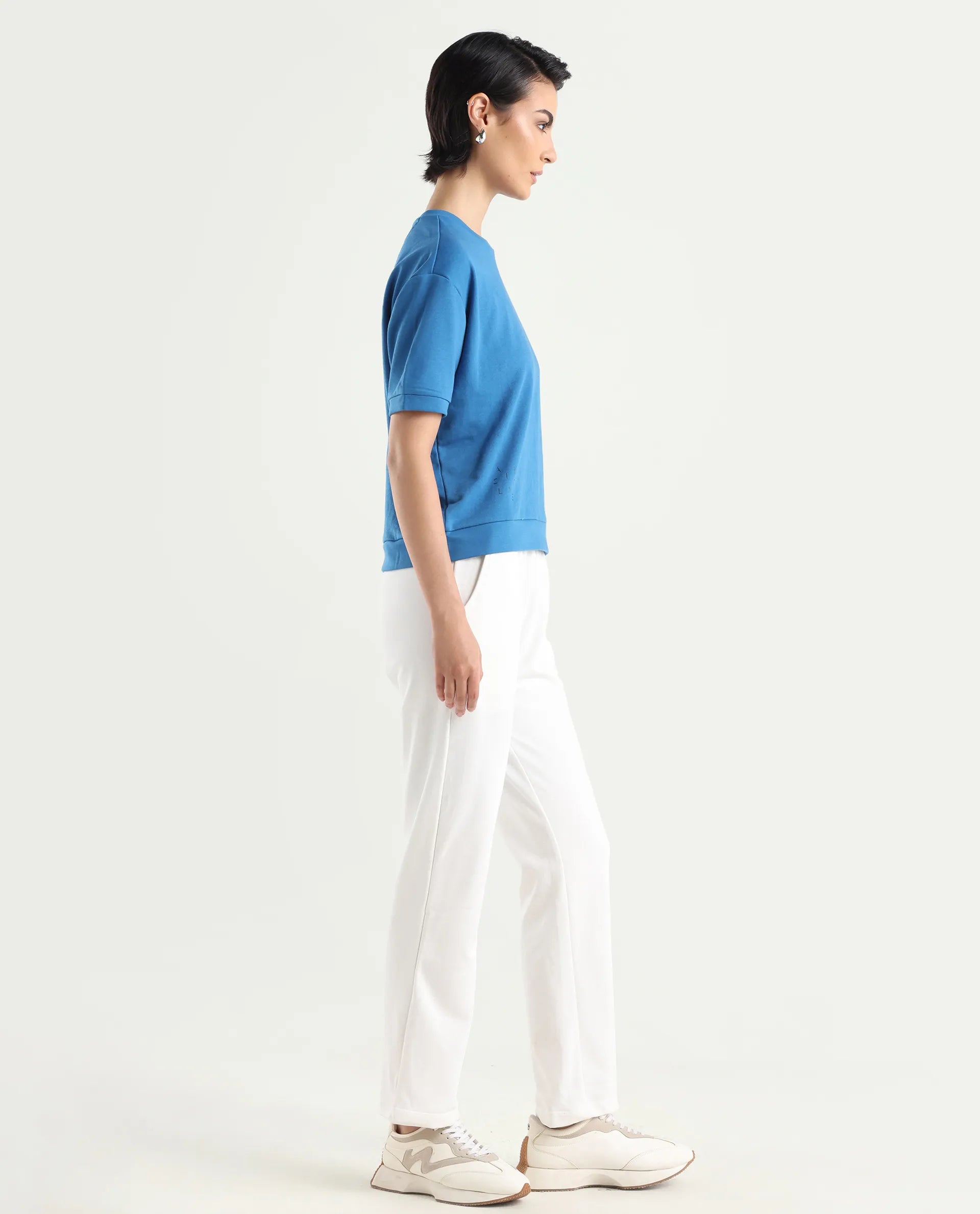 Rareism Women's Fronk Off White Polyester Blend Plain Ankle Length Tailored Track Pant