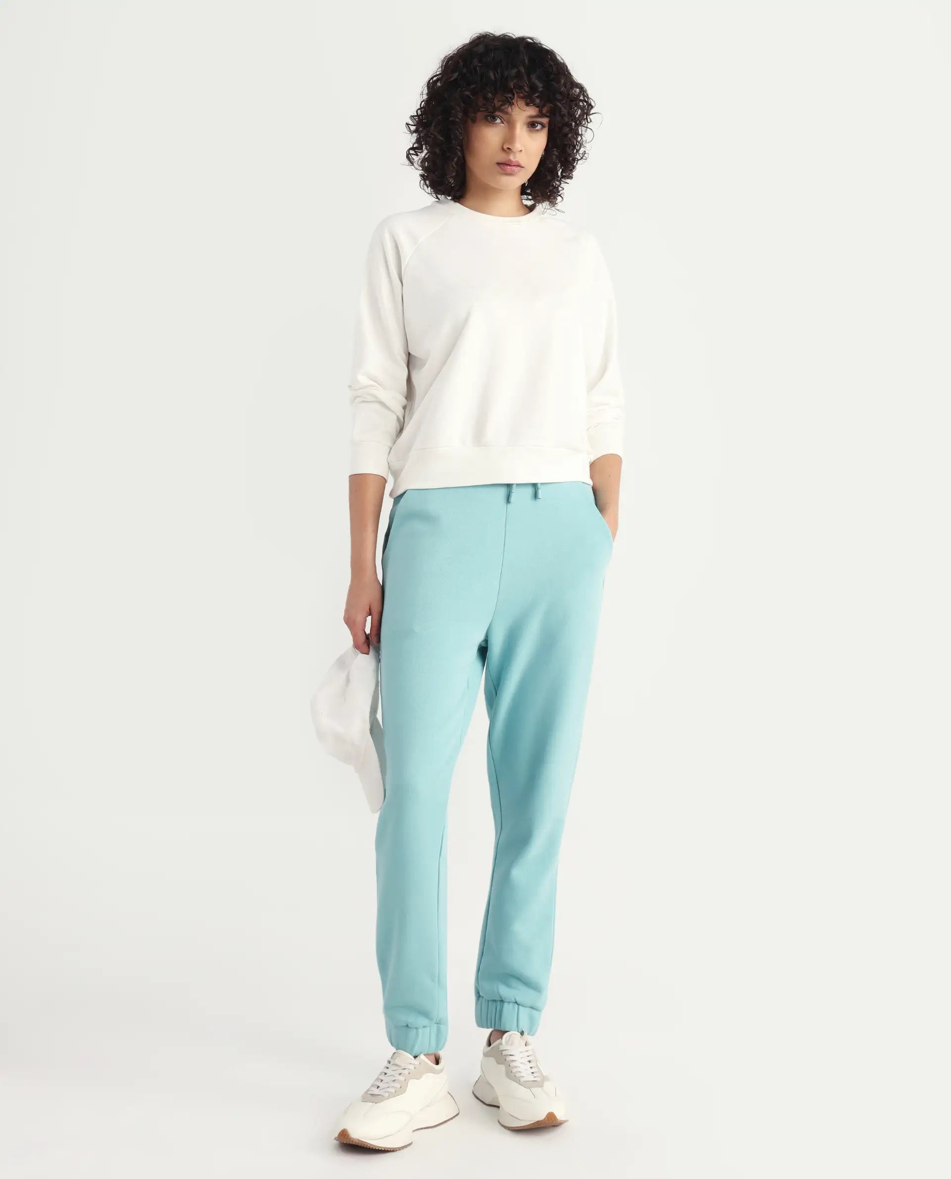 Rareism Women's Terac F Light Turq Polyester Blend Plain Ankle Length Regular Fit Track Pant