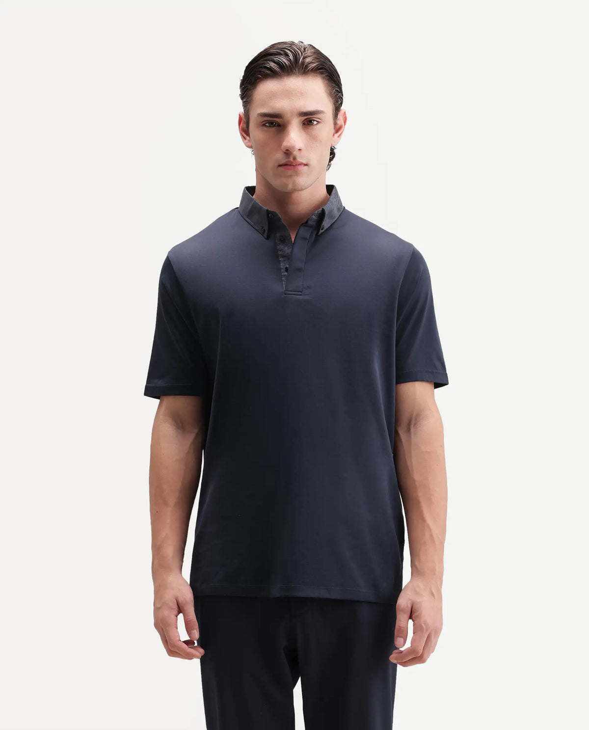 Rare Rabbit Men's Clarance Dusky Navy Cotton Plain Regular Fit Half Sleeve Polo