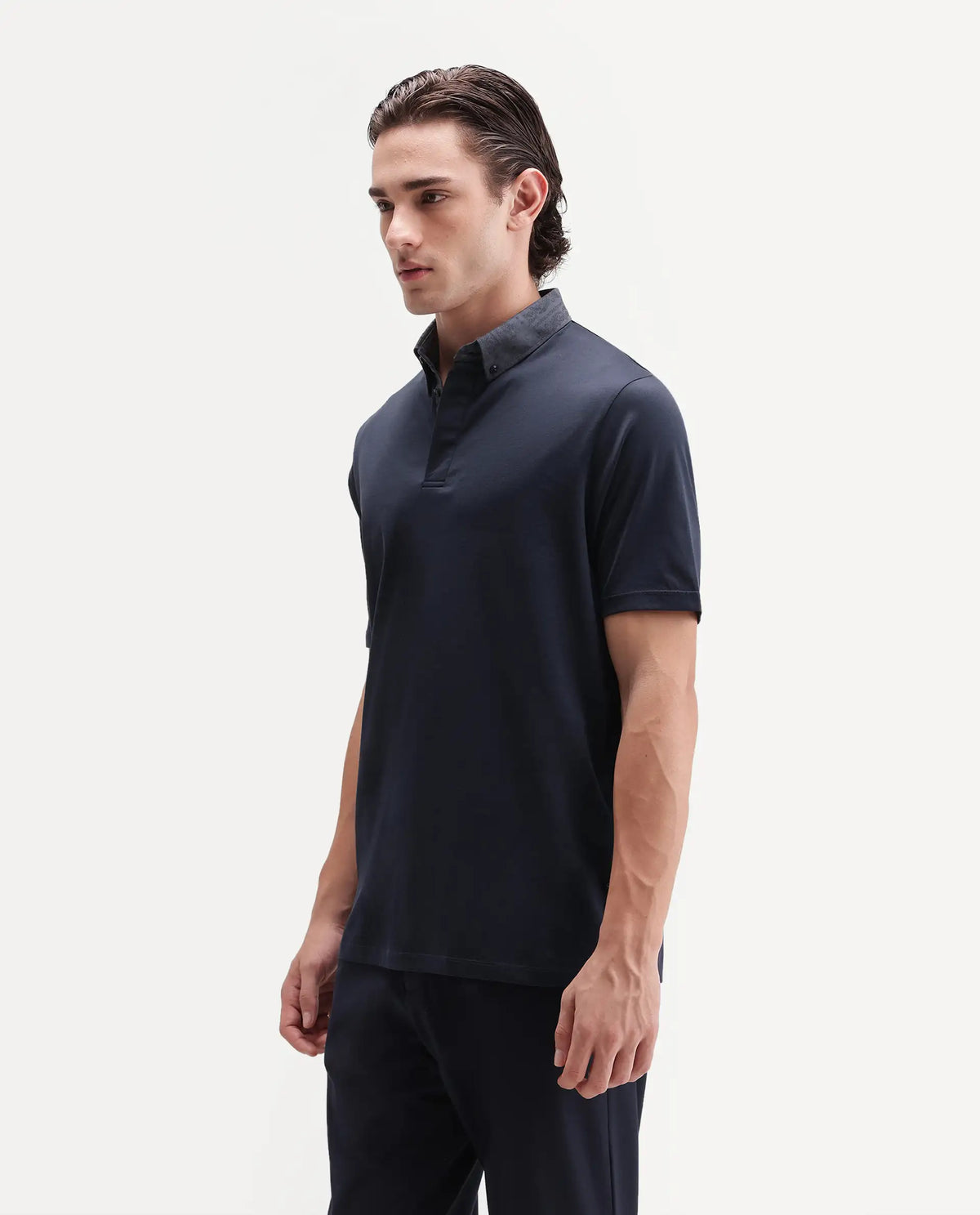Rare Rabbit Men's Clarance Dusky Navy Cotton Plain Regular Fit Half Sleeve Polo