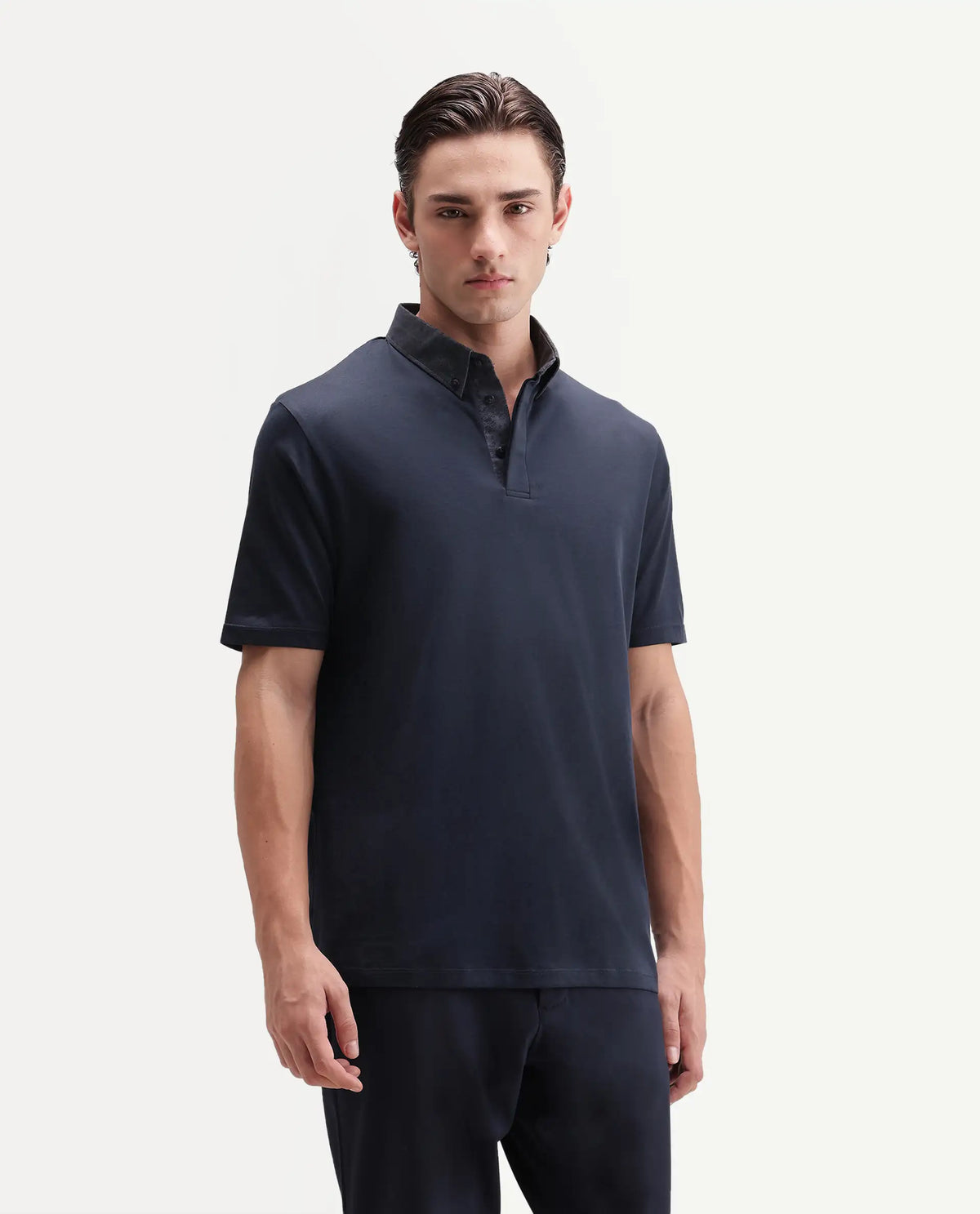 Rare Rabbit Men's Clarance Dusky Navy Cotton Plain Regular Fit Half Sleeve Polo