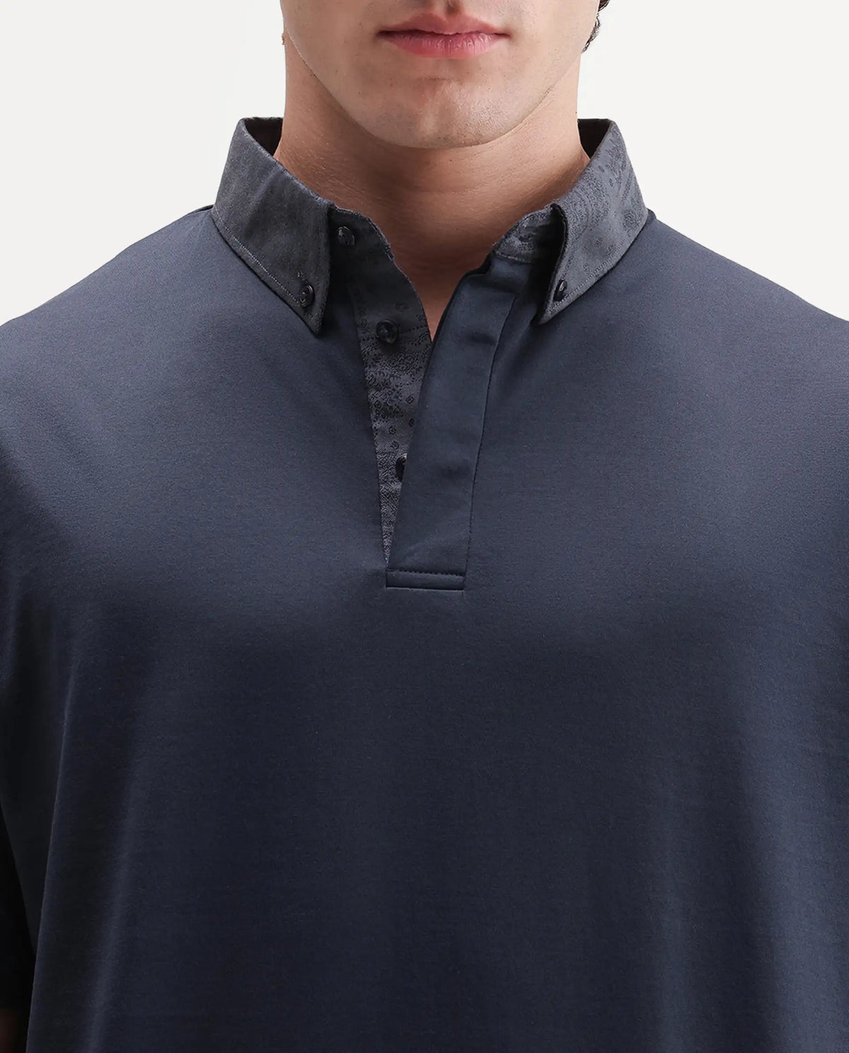 Rare Rabbit Men's Clarance Dusky Navy Cotton Plain Regular Fit Half Sleeve Polo