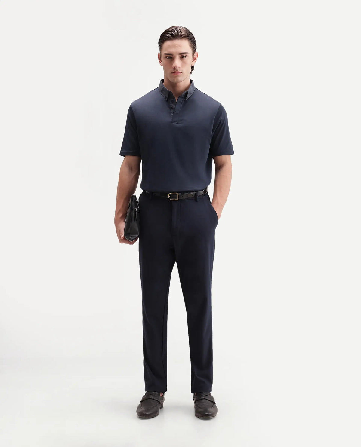 Rare Rabbit Men's Clarance Dusky Navy Cotton Plain Regular Fit Half Sleeve Polo