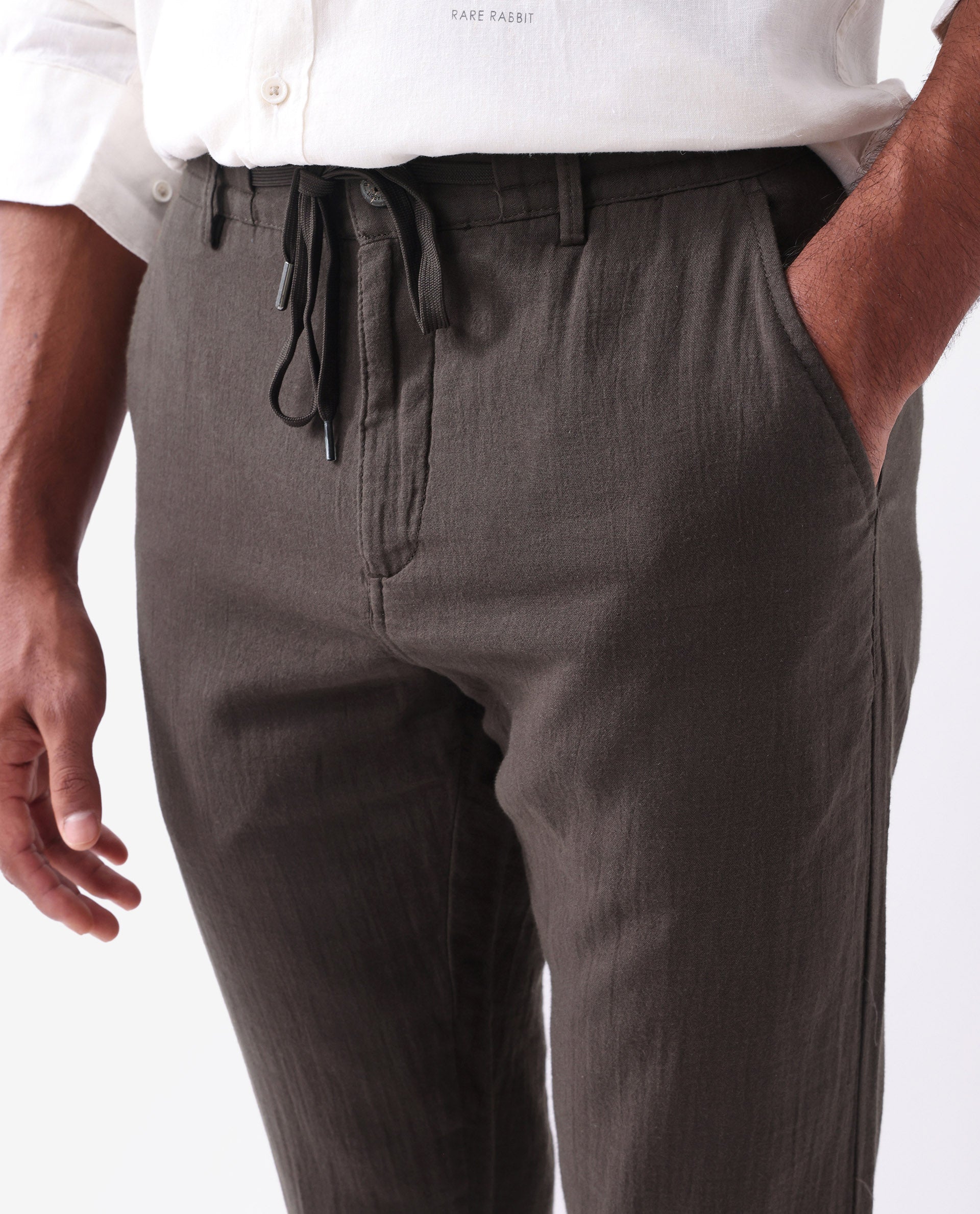 Rare Rabbit Men's Pastor 2 Brown Cotton Plain Regular Fit Trouser