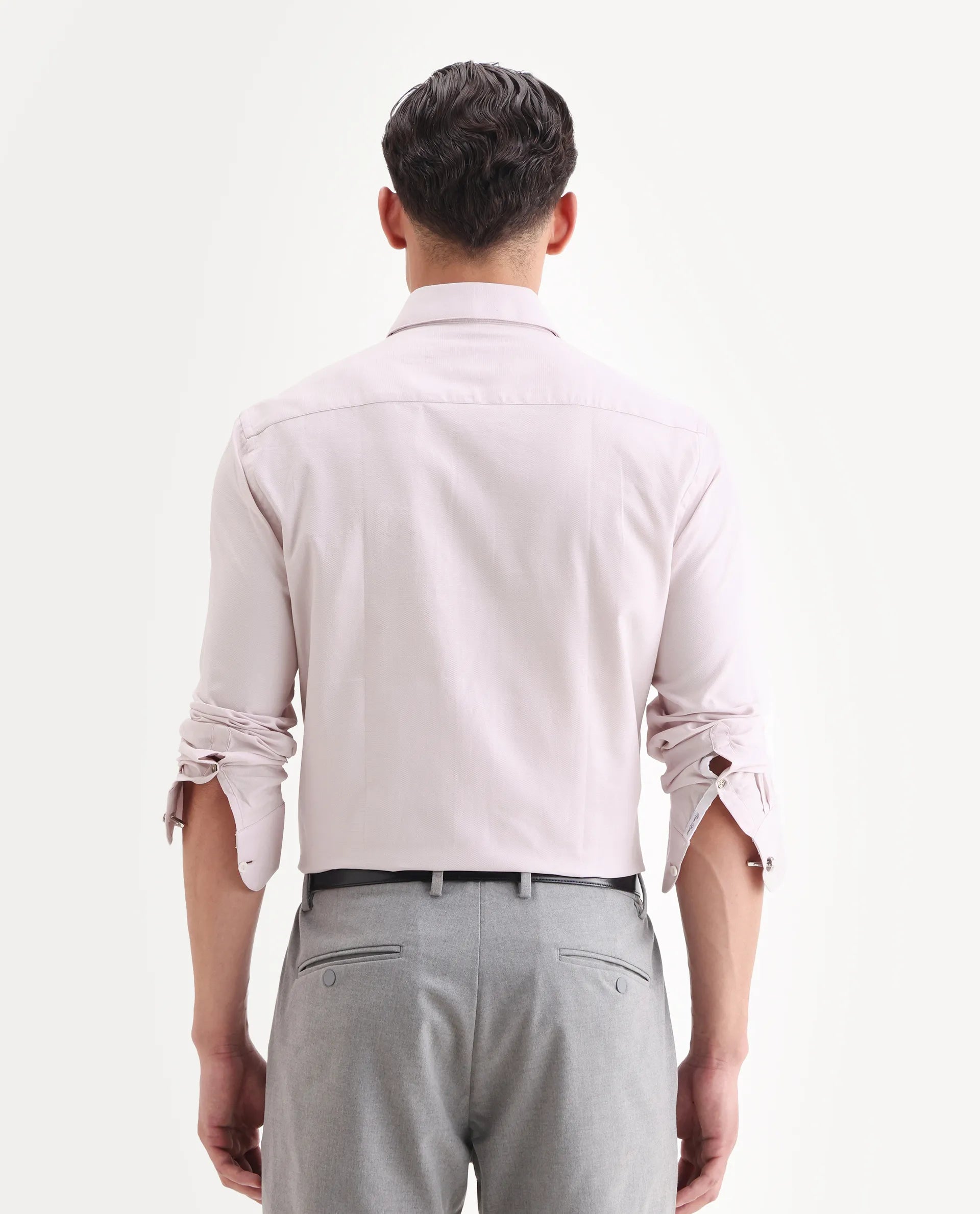 Rare Rabbit Men's Lasko Pastel Pink Cotton Plain Regular Fit Full Sleeve Collared Shirt