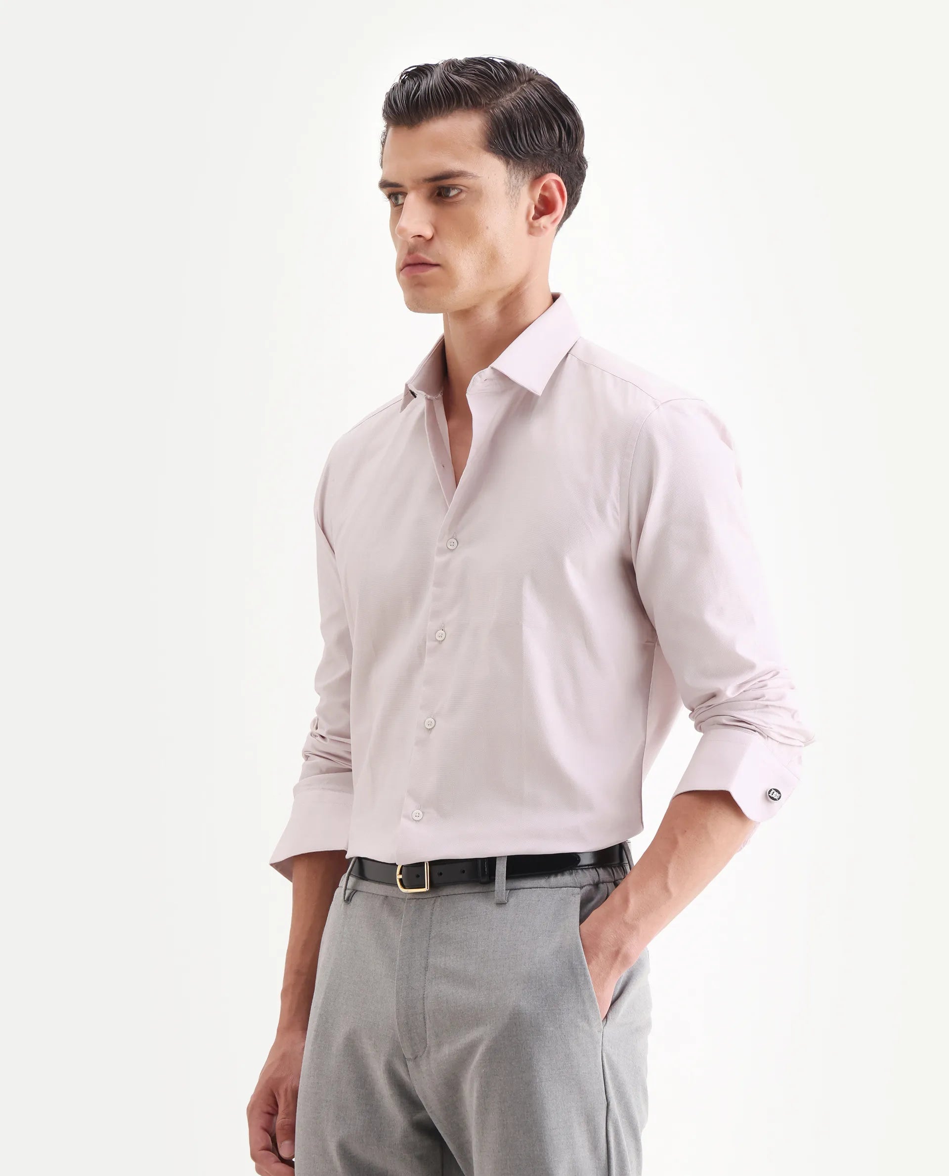 Rare Rabbit Men's Lasko Pastel Pink Cotton Plain Regular Fit Full Sleeve Collared Shirt