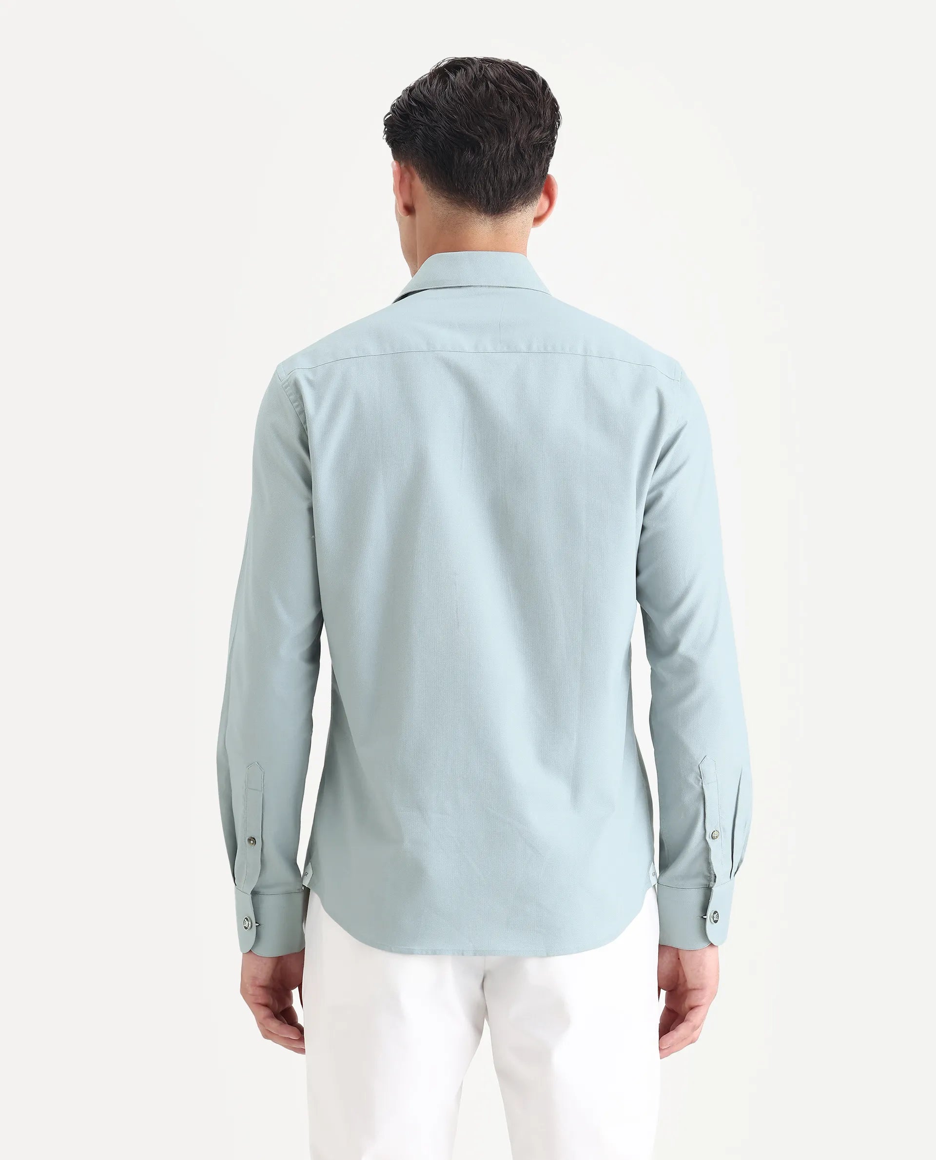 Rare Rabbit Men's Lasko Dusky Blue Cotton Plain Regular Fit Full Sleeve Collared Shirt