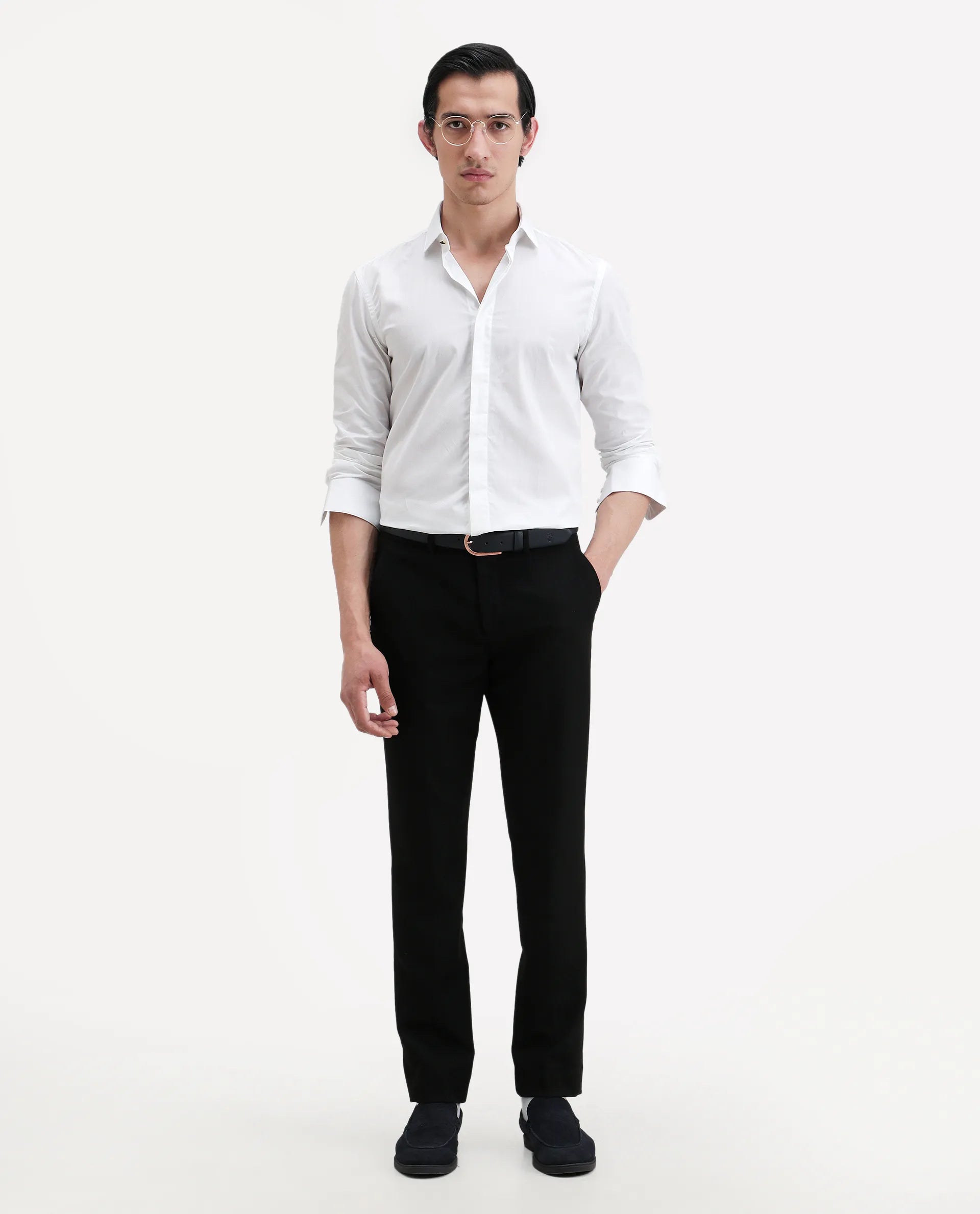 Rare Rabbit Men's Erlane White Cotton Plain Regular Fit Full Sleeve Collared Shirt