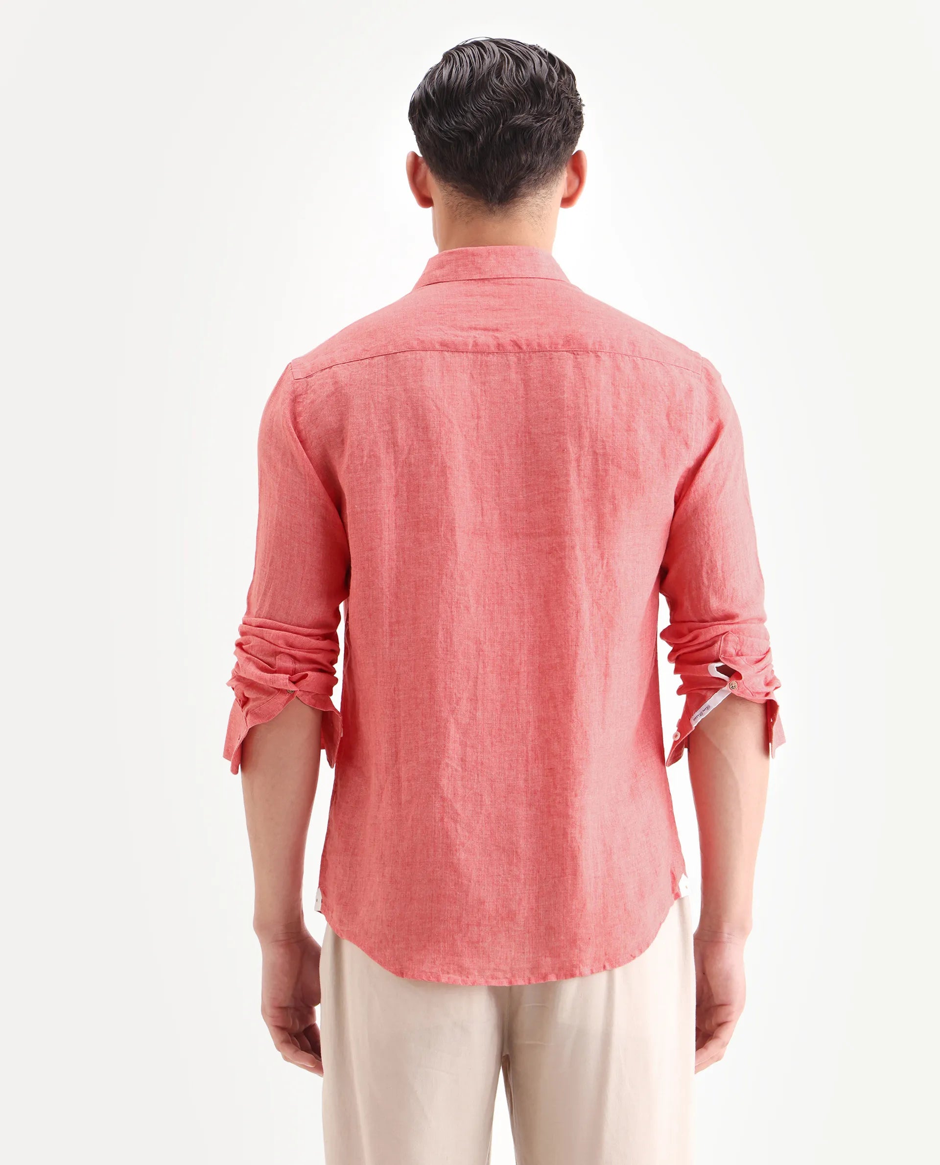 Rare Rabbit Men's Borium-2 Flouroscent Pink 100% Linen Plain Regular Fit Full Sleeve Collared Shirt