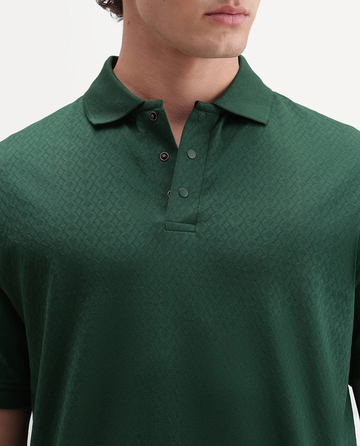 Rare Rabbit Men's Dafo Green Cotton Jacquard Regular Fit Half Sleeve Polo