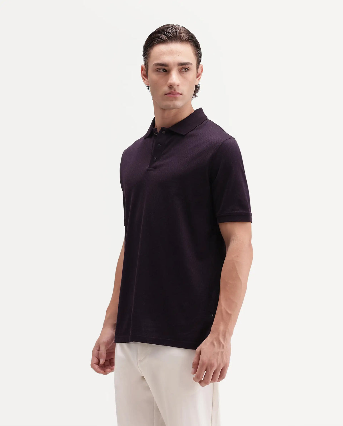 Rare Rabbit Men's Guild Statement Dafo Purple Cotton Jacquard Regular Fit Half Sleeve Polo