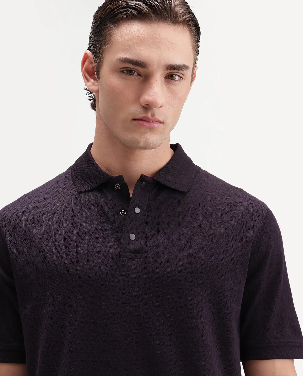 Rare Rabbit Men's Guild Statement Dafo Purple Cotton Jacquard Regular Fit Half Sleeve Polo