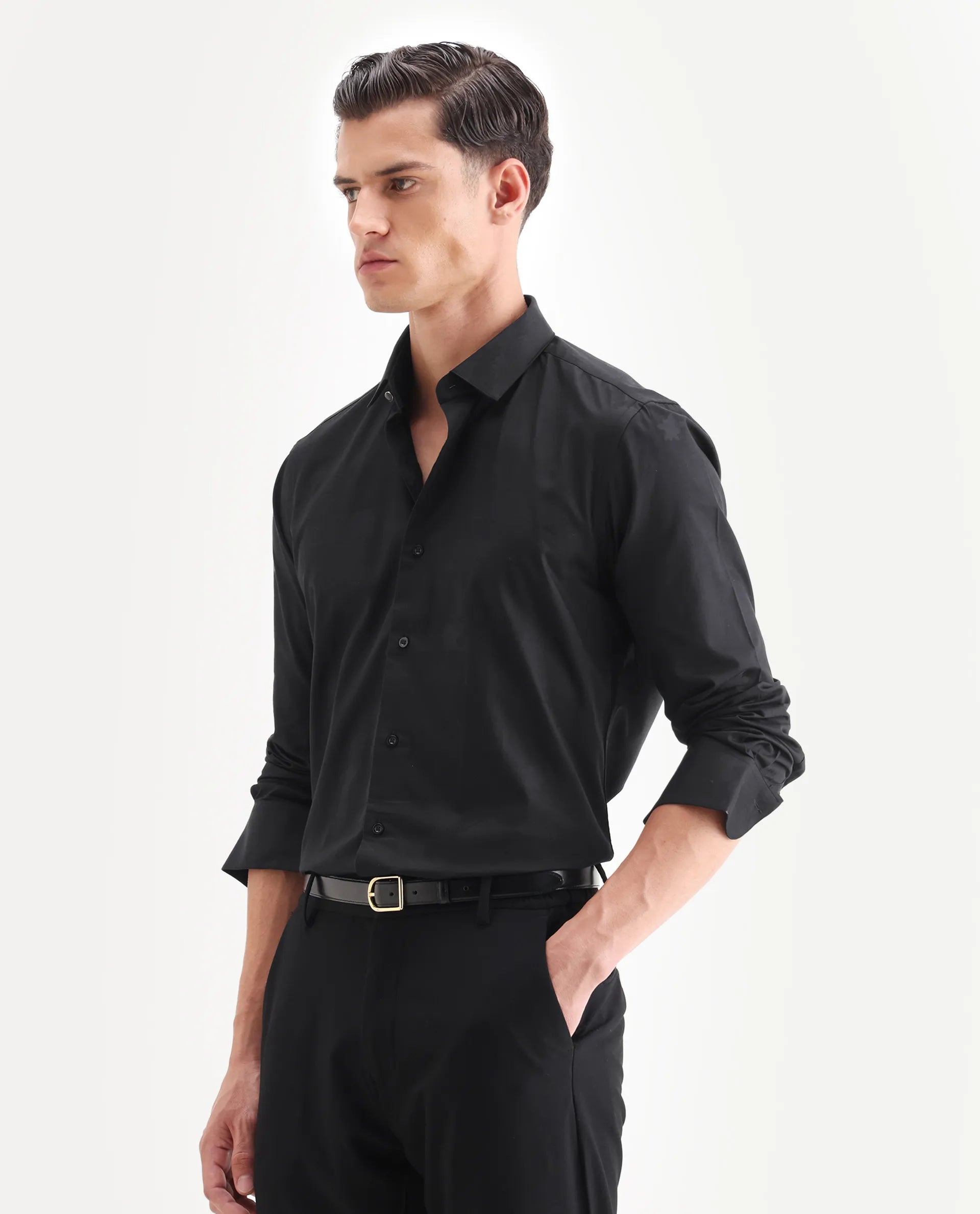 Rare Rabbit Men's Sherdâ Black Cotton Jacquard Regular Fit Full Sleeve Collared Shirt