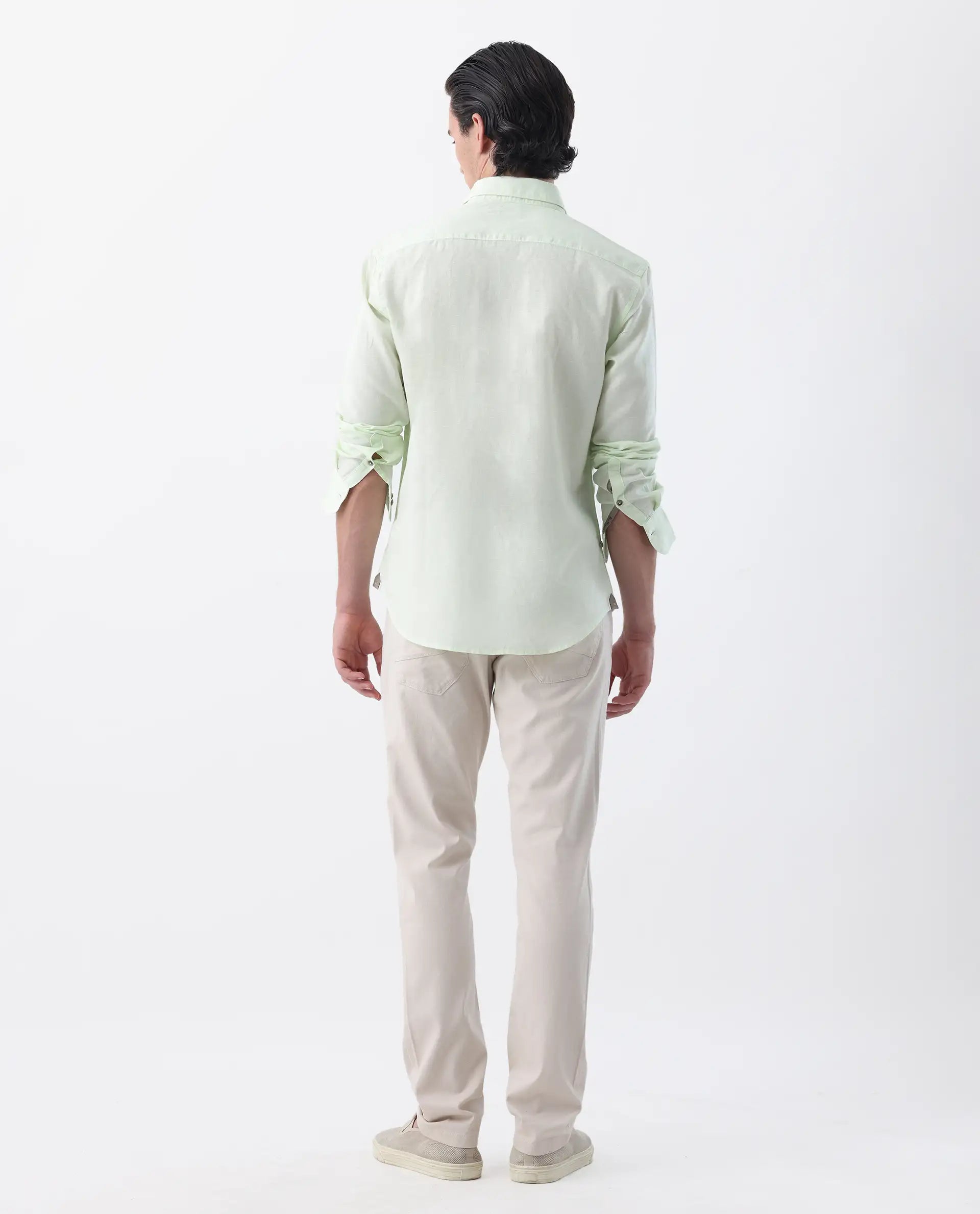 Rare Rabbit Men's Spoke 24 Light Beige Cotton Blend Plain Regular Fit Trouser