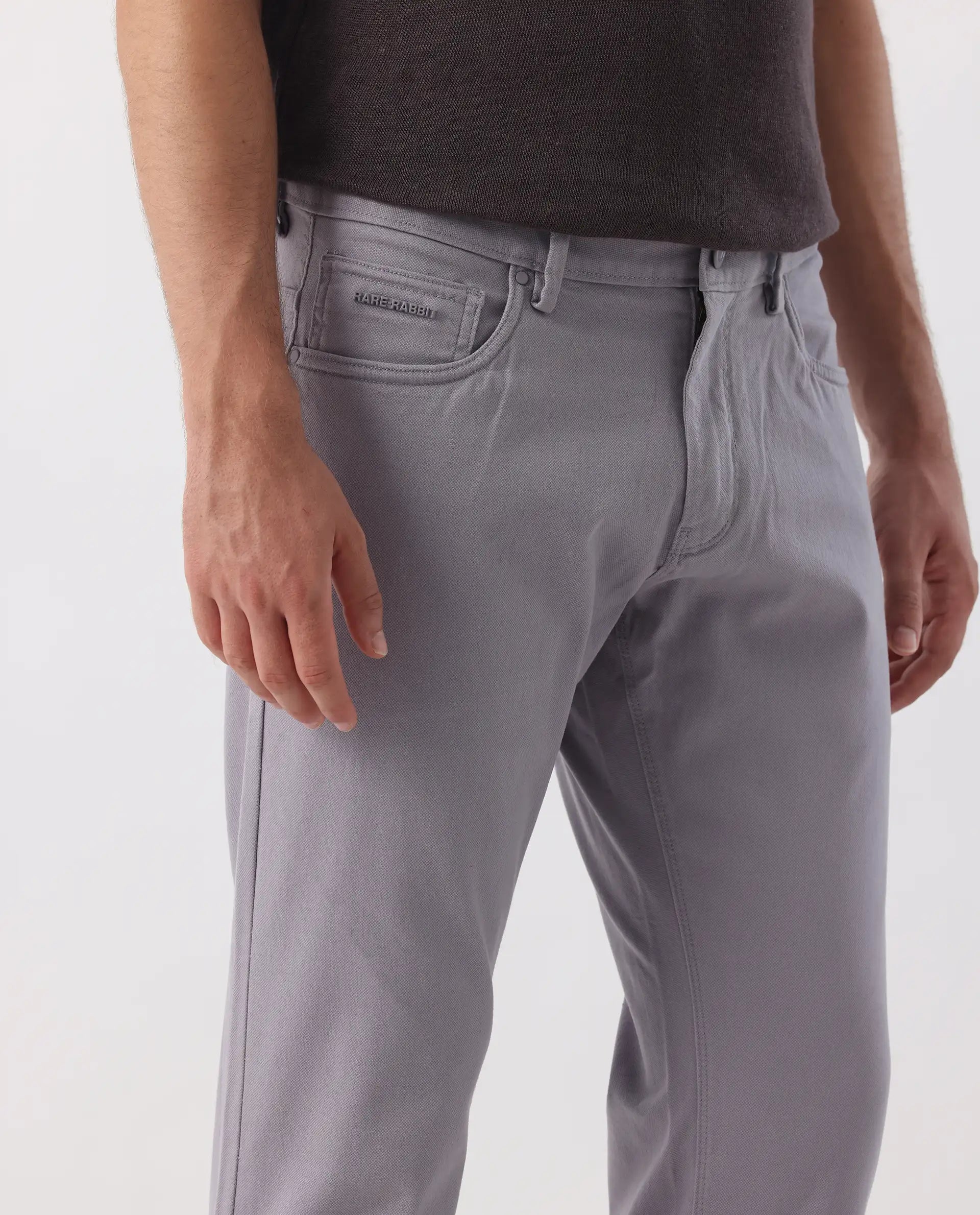 Rare Rabbit Men's Spoke -24 Pastel Purple Cotton Blend Plain Regular Fit Trouser