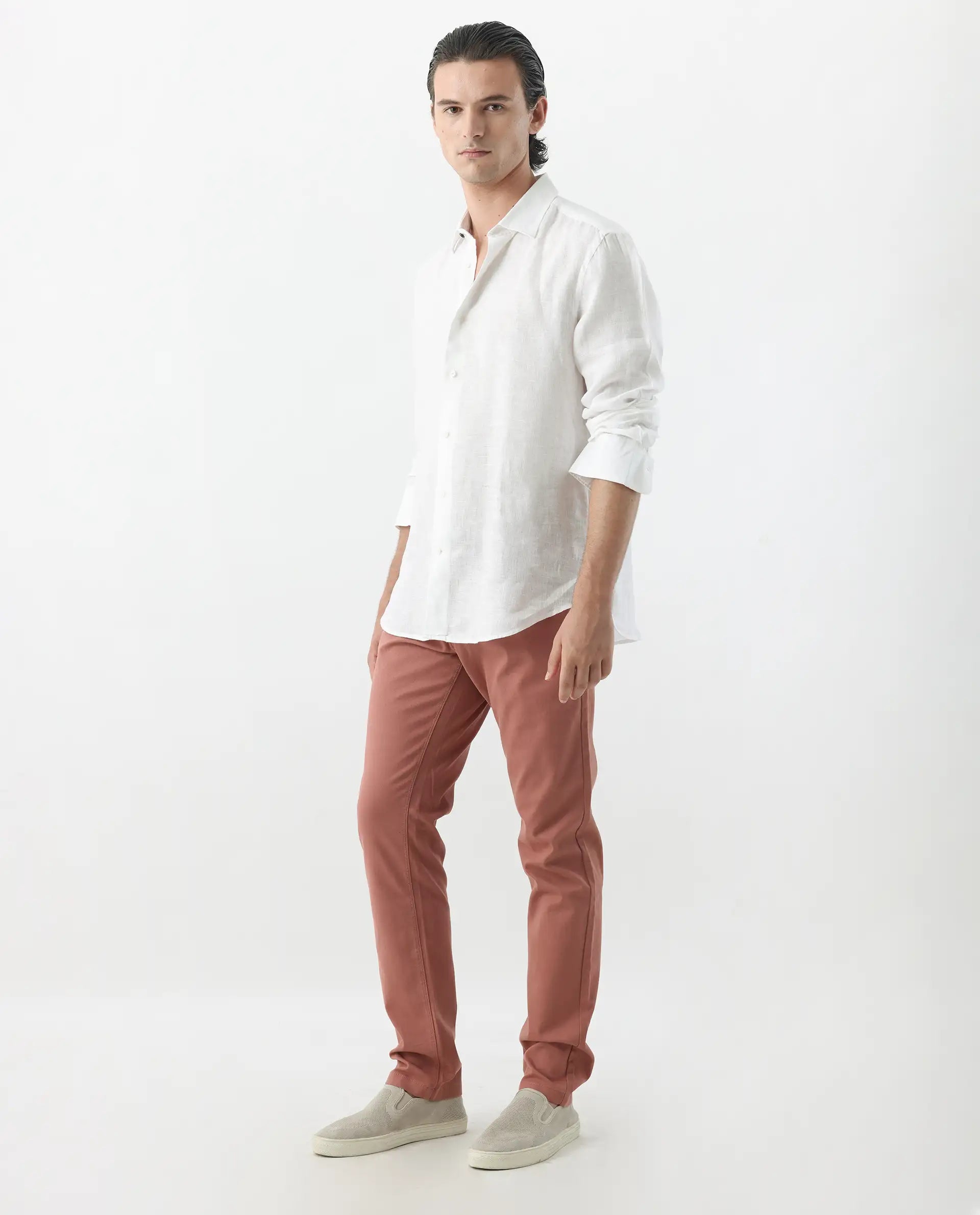 Rare Rabbit Men's Spoke 24 Rust Cotton Blend Plain Regular Fit Trouser