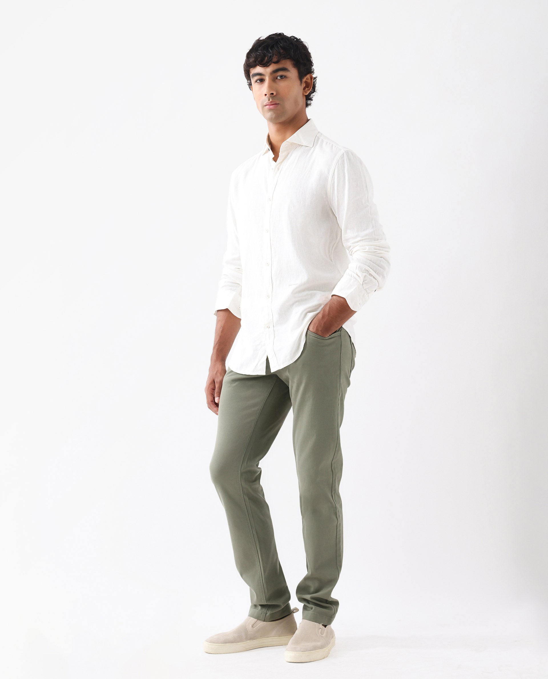 Rare Rabbit Men's Spoke 24 Pastel Green Cotton Blend Plain Regular Fit Trouser