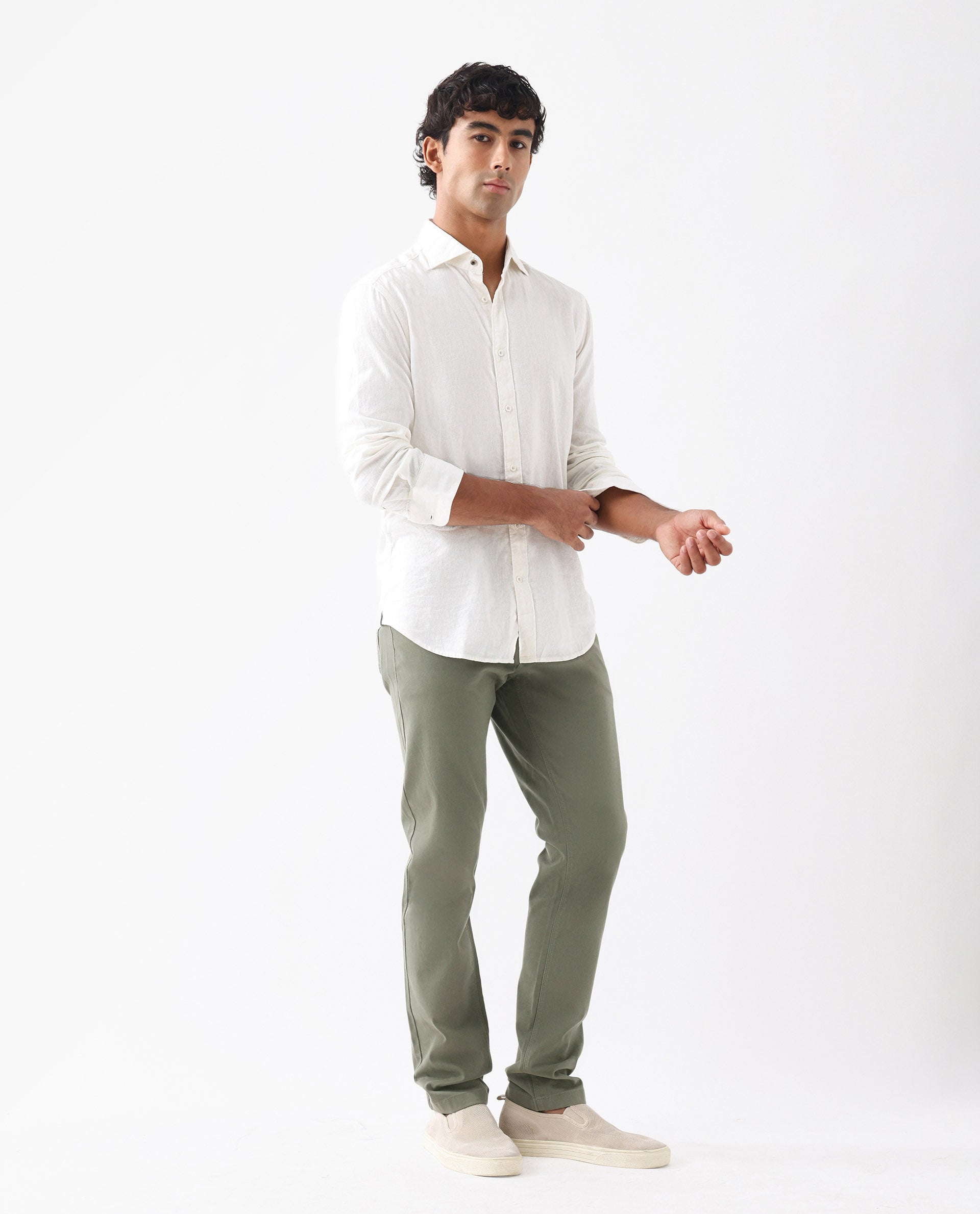 Rare Rabbit Men's Spoke 24 Pastel Green Cotton Blend Plain Regular Fit Trouser