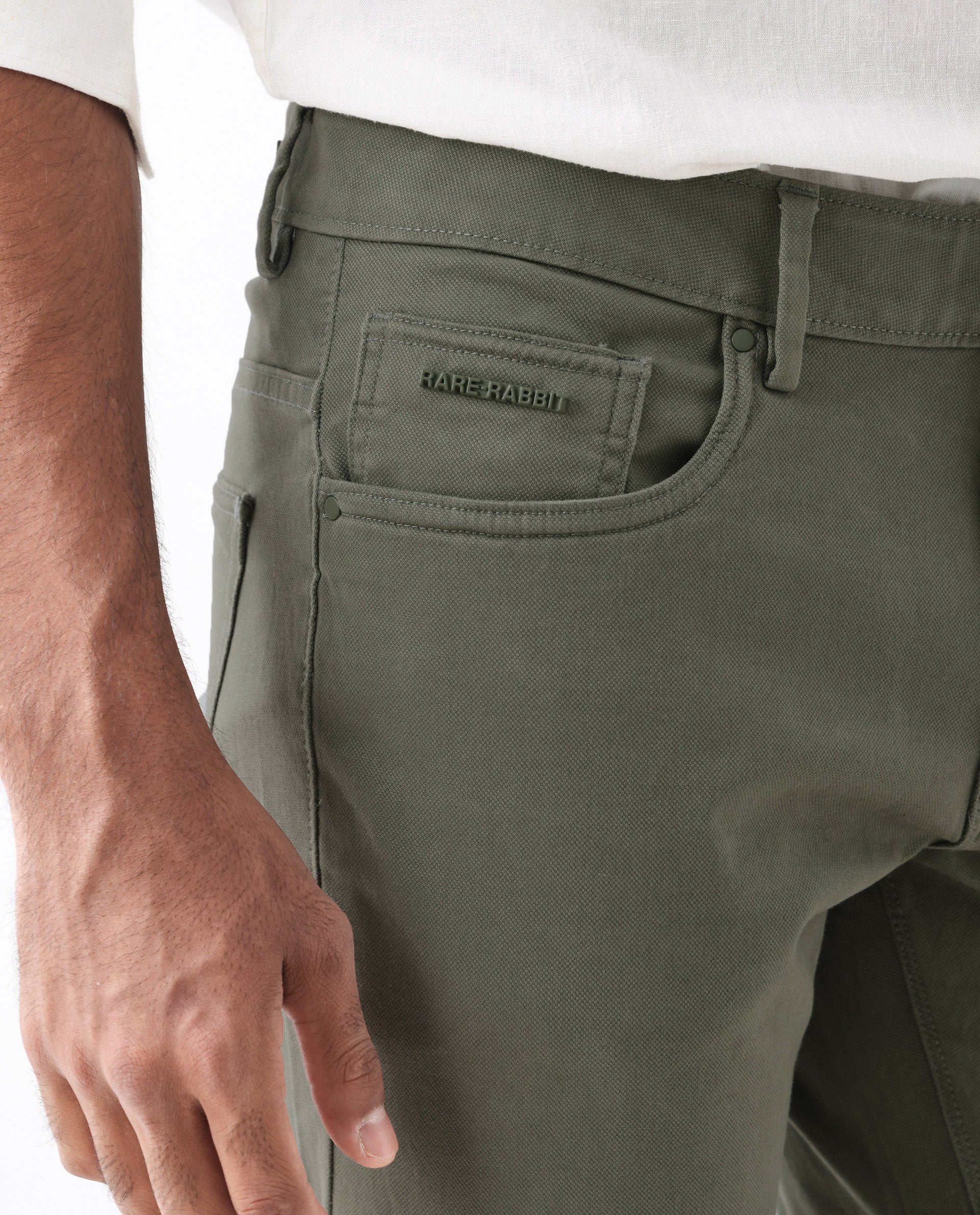 Rare Rabbit Men's Spoke 24 Pastel Green Cotton Blend Plain Regular Fit Trouser