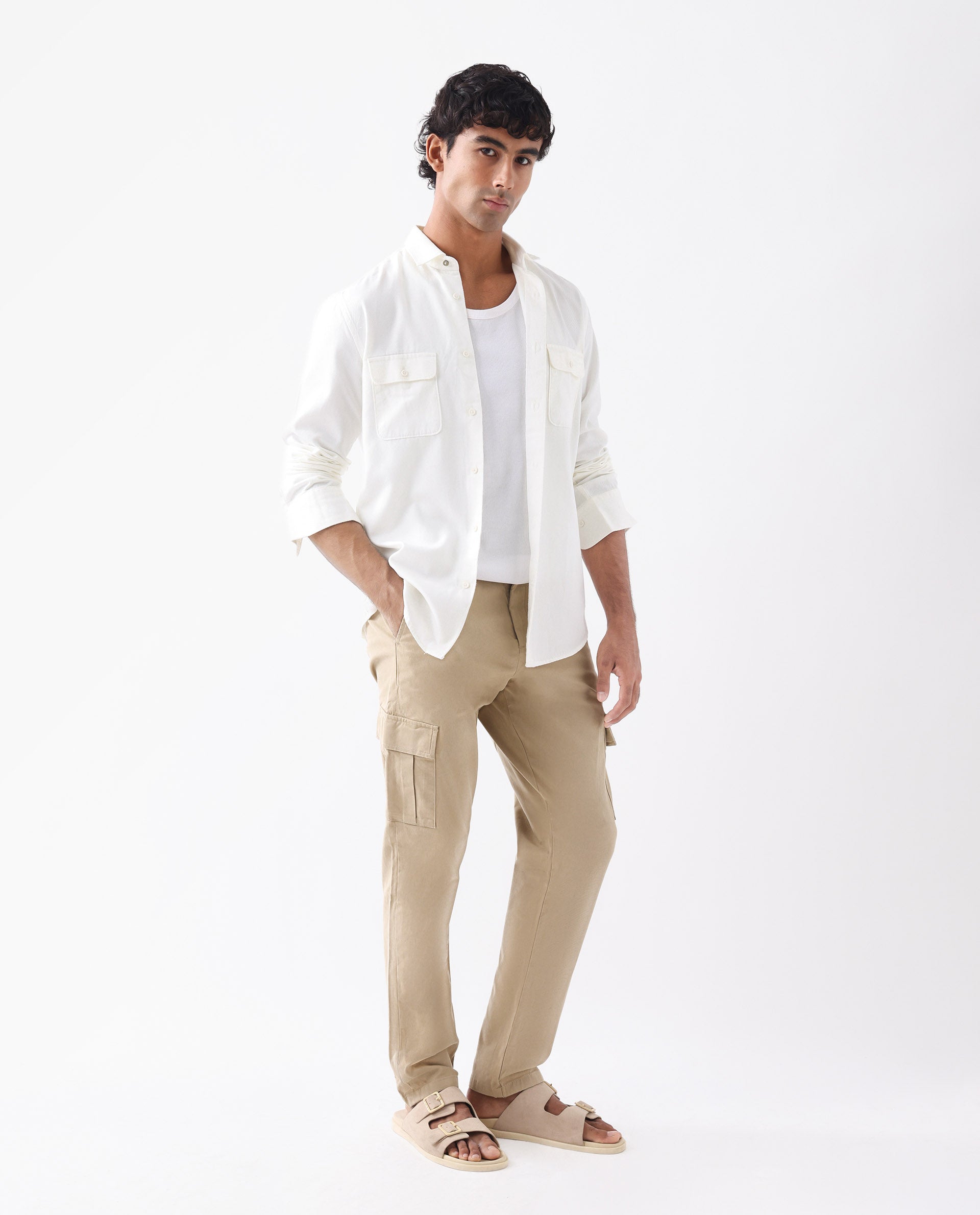 Rare Rabbit Men's Apex Beige Linen Blend Plain Regular Fit Trouser