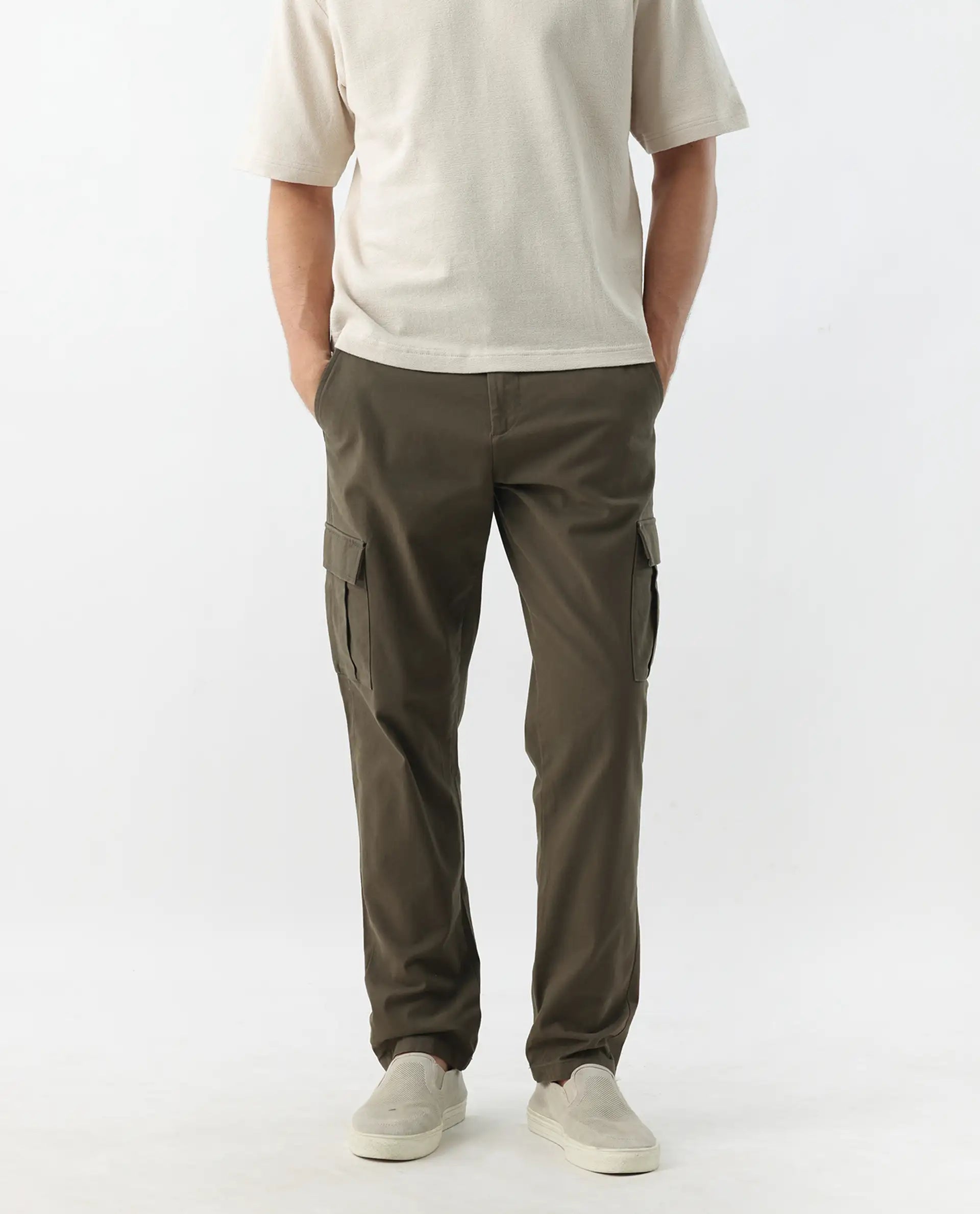 Rare Rabbit Men's Apex Olive Linen Blend Plain Regular Fit Trouser