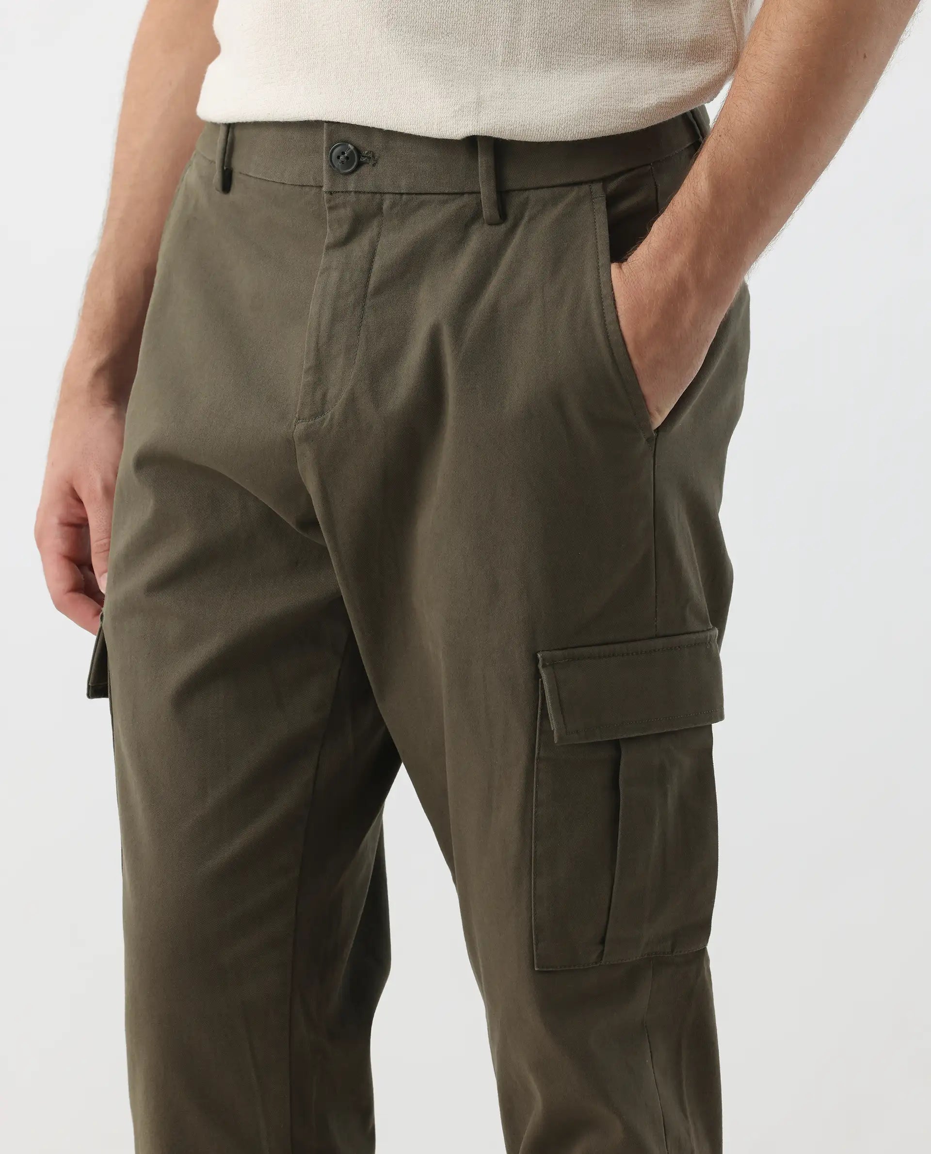 Rare Rabbit Men's Apex Olive Linen Blend Plain Regular Fit Trouser