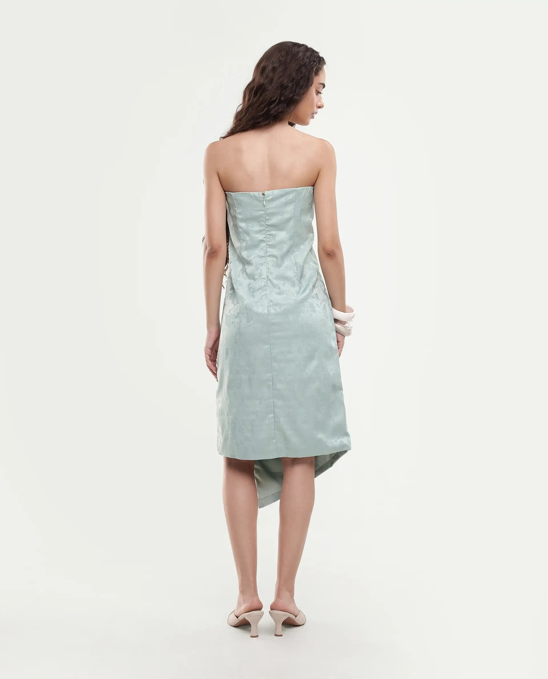 Rareism Women's Krakow Light Blue Polyester Shoulder Strap Plain Sleeveless Knee Length Bodycon Dress