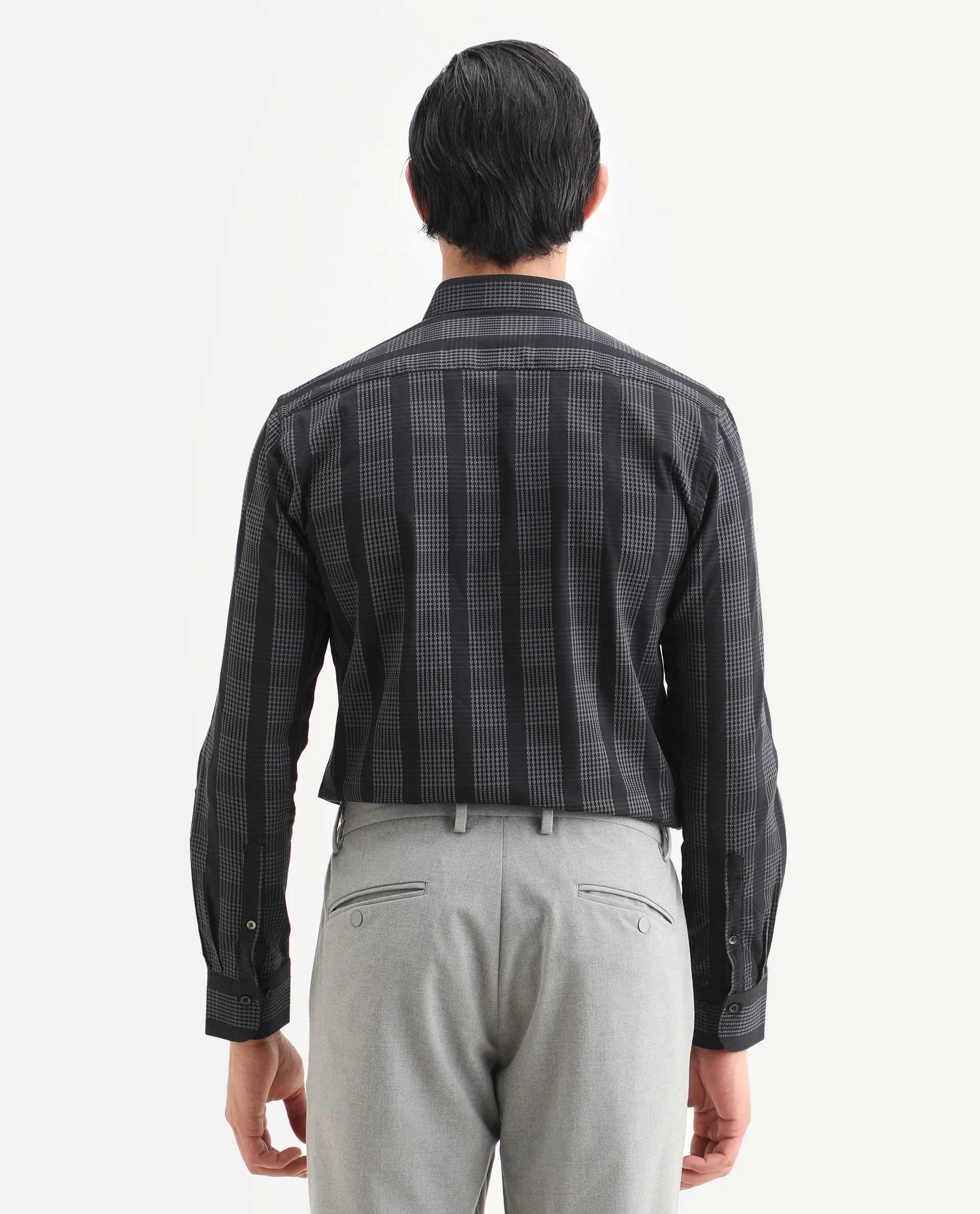 Rare Rabbit Men's Villum Black Cotton Embroidered Regular Fit Full Sleeve Collared Shirt