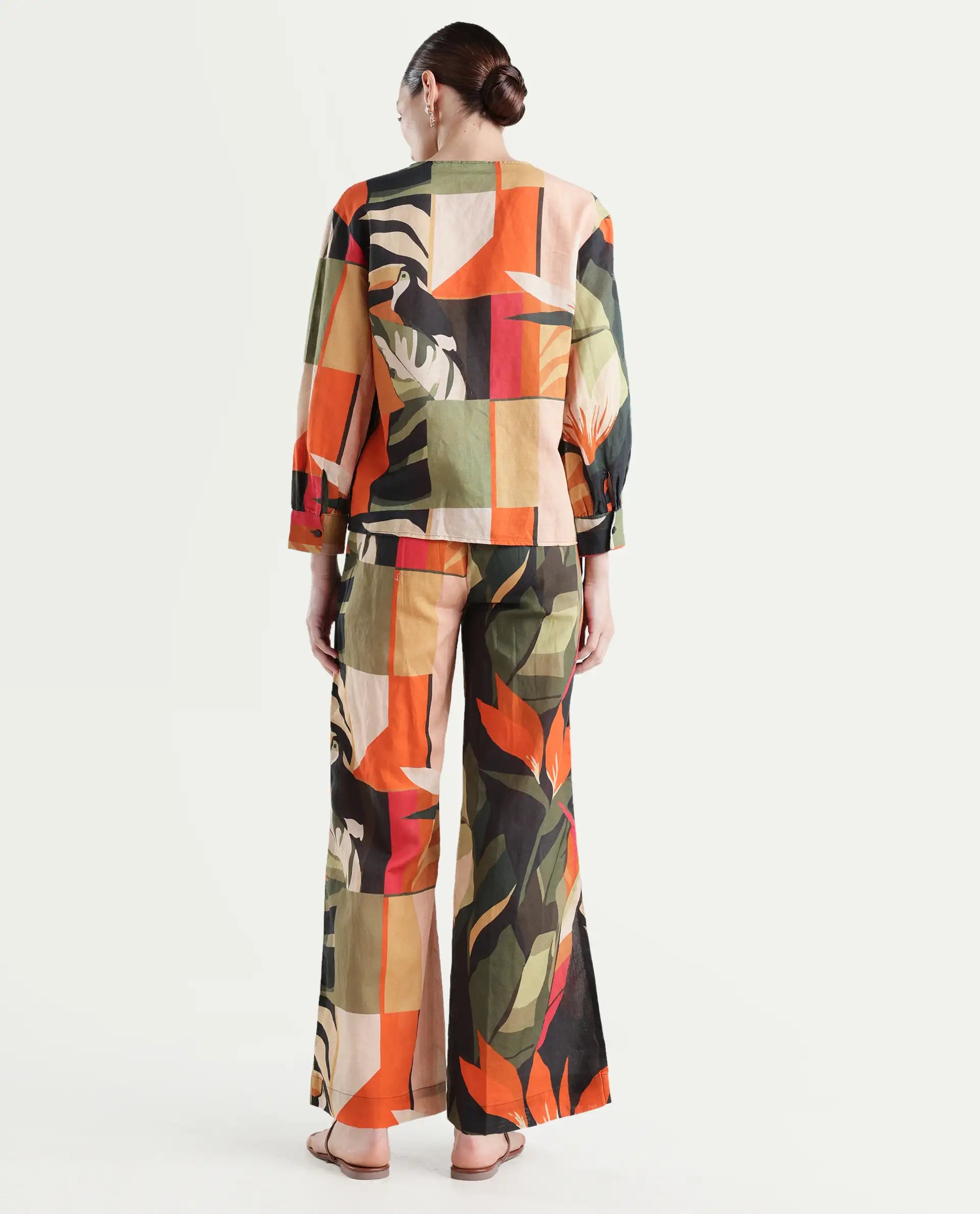 Rareism Women's Agenia-B Pastel Multi Cotton Blend Abstract Print Ankle Length Wide Trouser