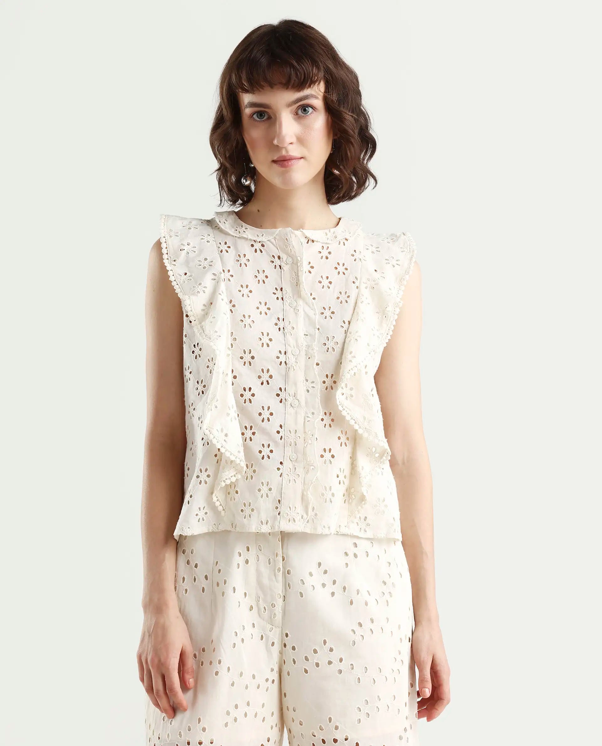 Rareism Women's Montana-T Light Off White Cotton Sweetheart Neck Plain Sleeveless Regular Fit Top