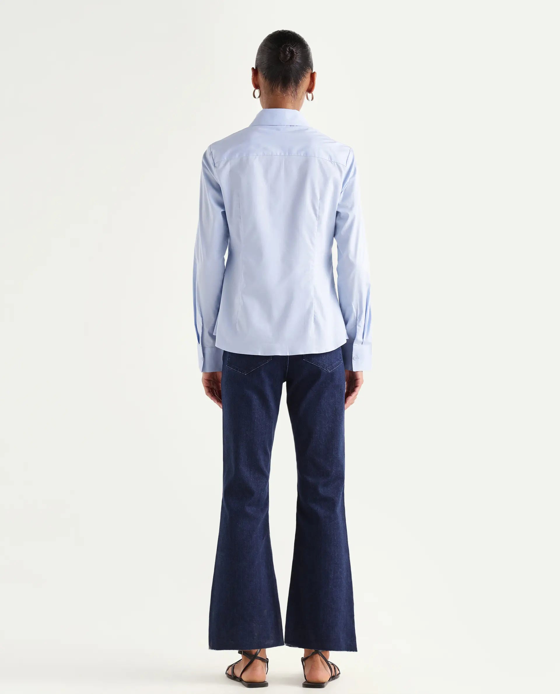 Rareism Women's Winona Dark Blue Cotton Blend Plain Ankle Length Classic Bootcut Jeans