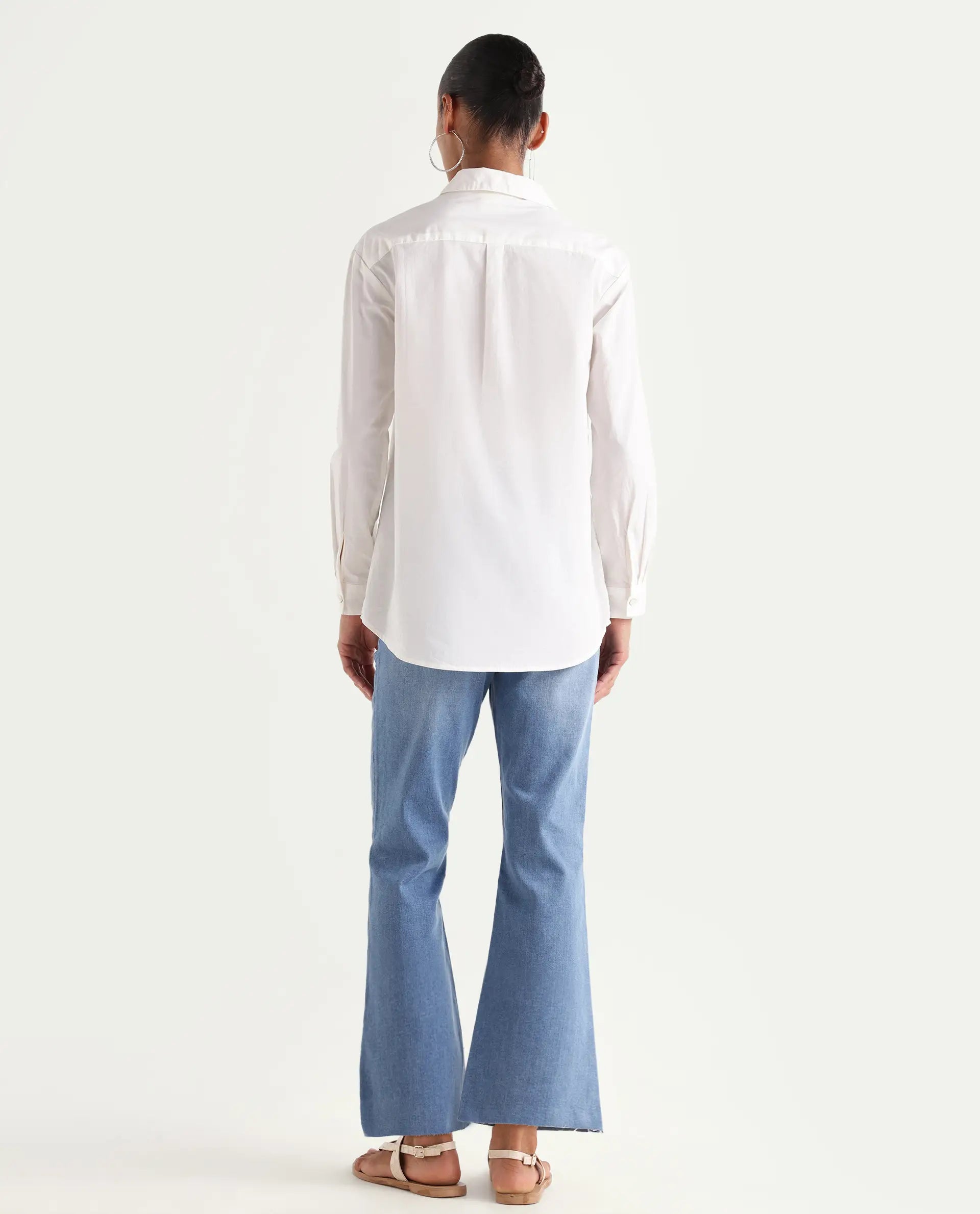Rareism Women's Winona Pastel Blue Cotton Blend Plain Ankle Length Classic Bootcut Jeans