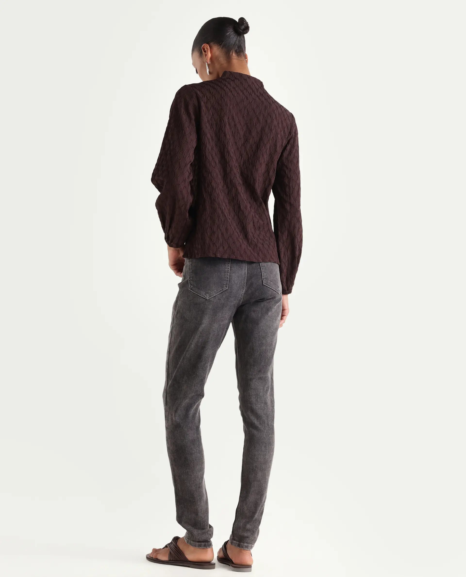 Rareism Women's Zaisho Grey Cotton Blend Plain Ankle Length Sleek Skinny Fit Jeans