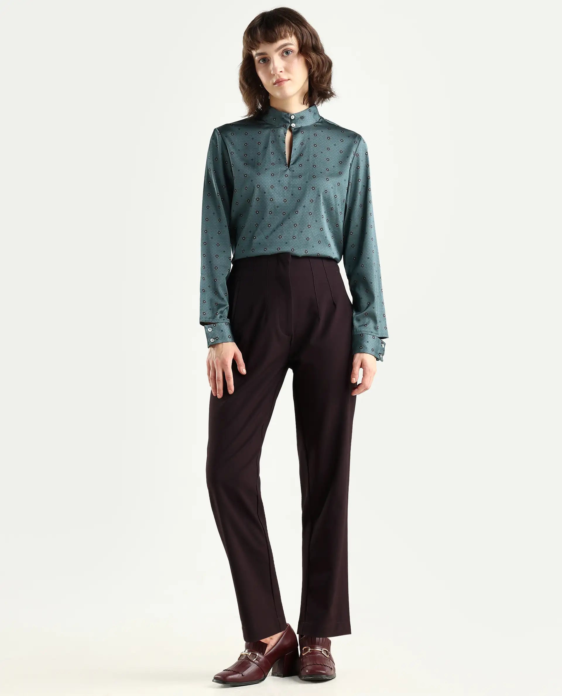 Rareism Women's Thompson Maroon Cotton Plain Ankle Length Tapered Trouser