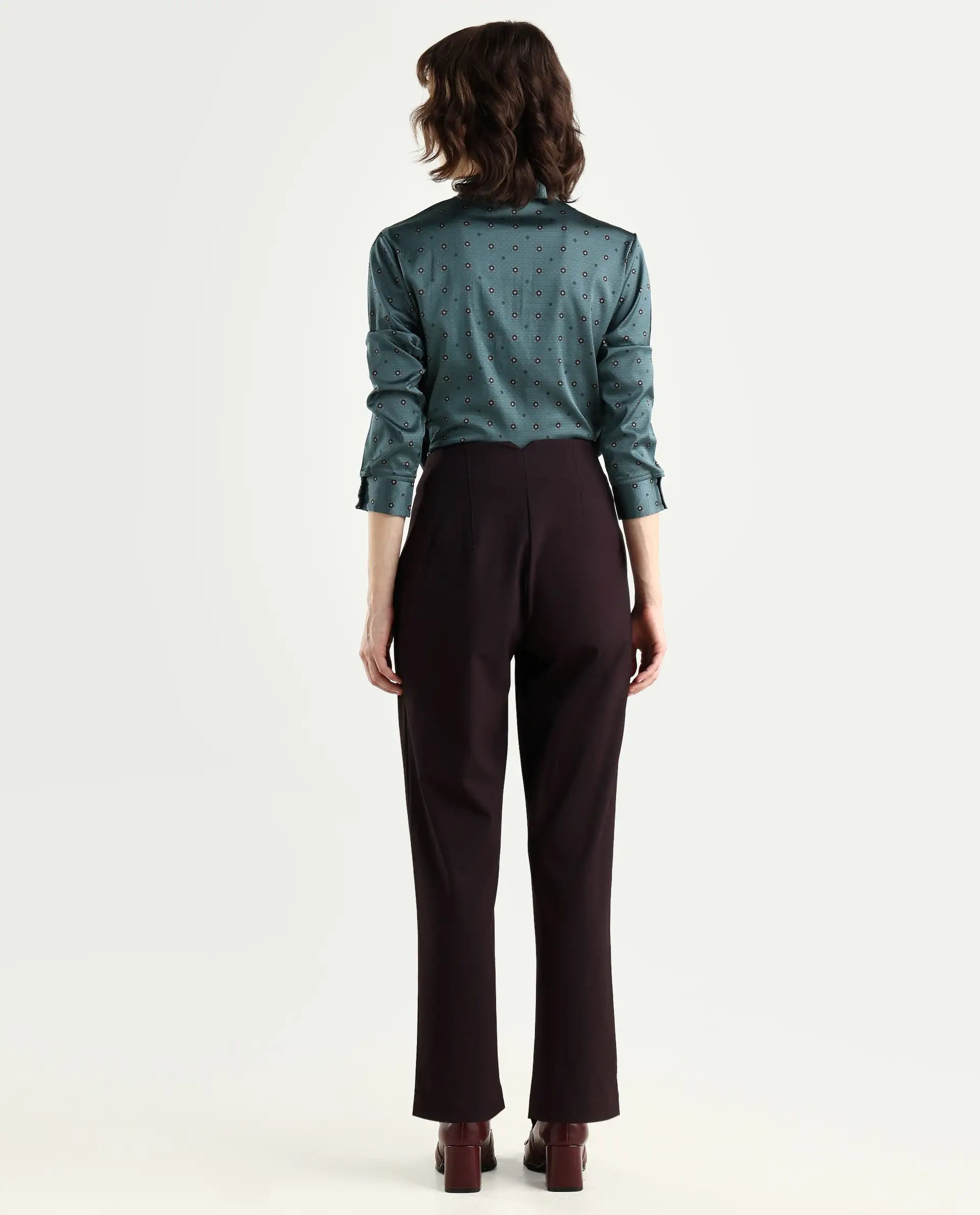Rareism Women's Thompson Maroon Cotton Plain Ankle Length Tapered Trouser