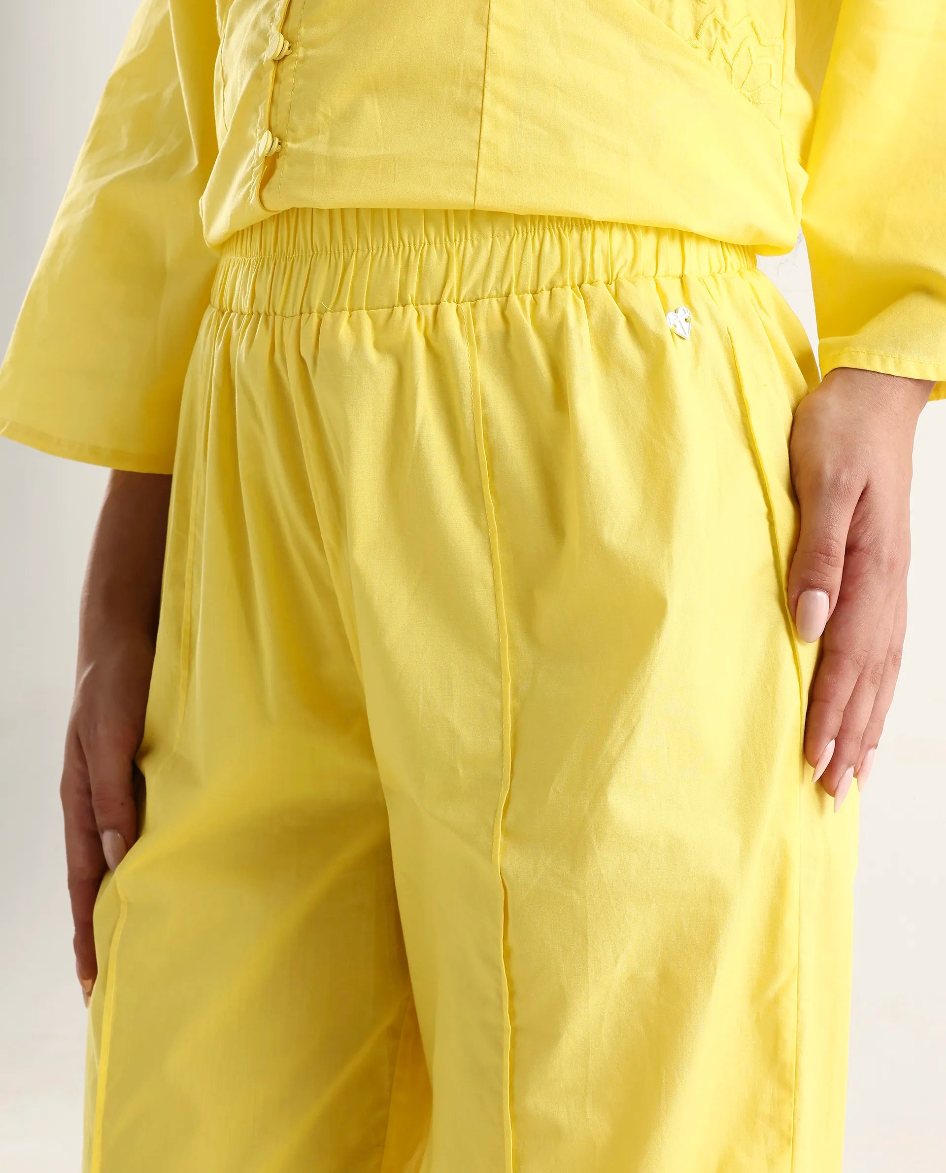 Rareism Women's Badgle-B Pastel Yellow Cotton Plain Ankle Length Straight Fit Trouser