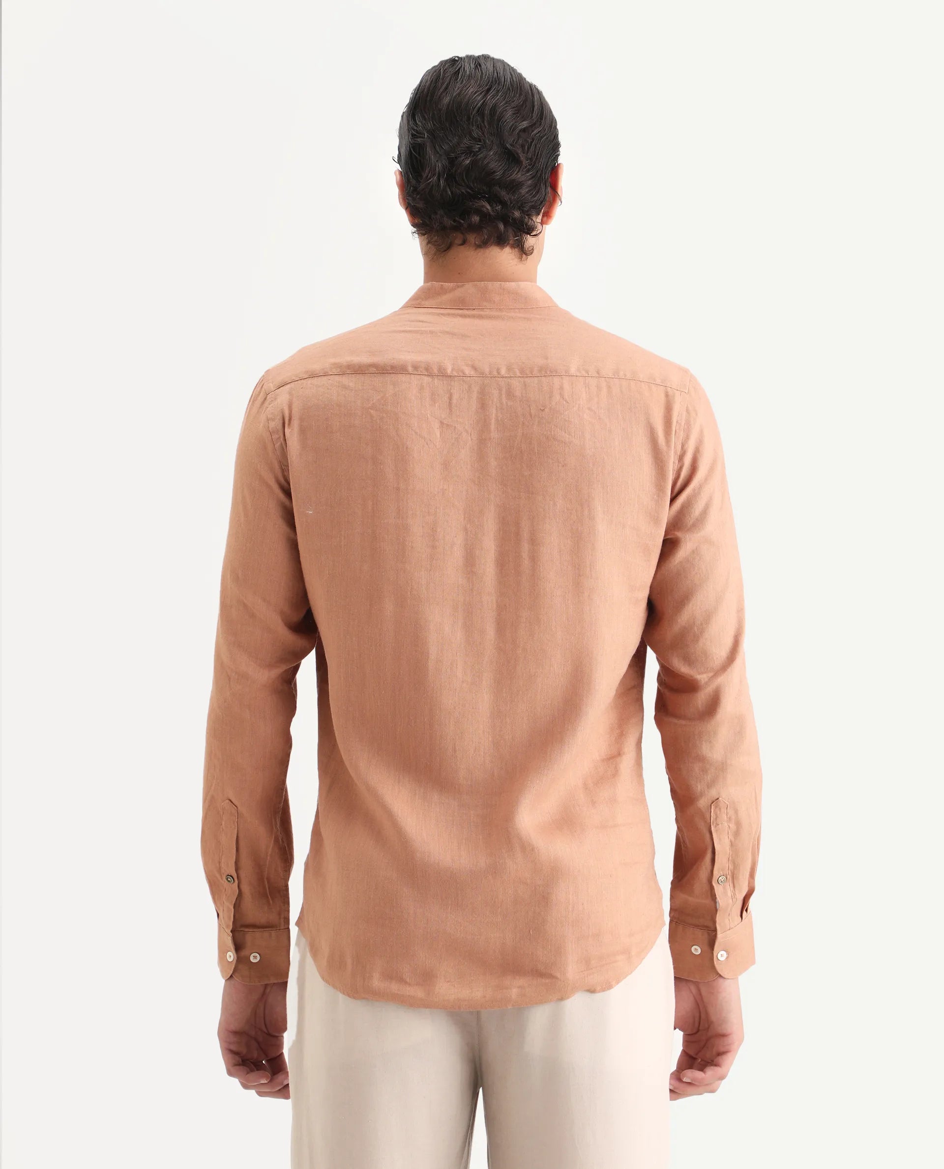 Rare Rabbit Men's Joi Beige 100% Linen Plain Regular Fit Full Sleeve Mandarin Collar Kurta