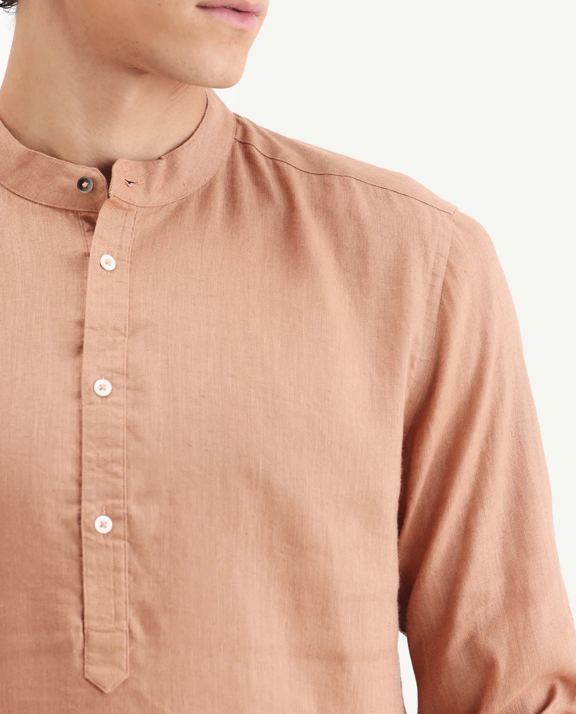 Rare Rabbit Men's Joi Beige 100% Linen Plain Regular Fit Full Sleeve Mandarin Collar Kurta