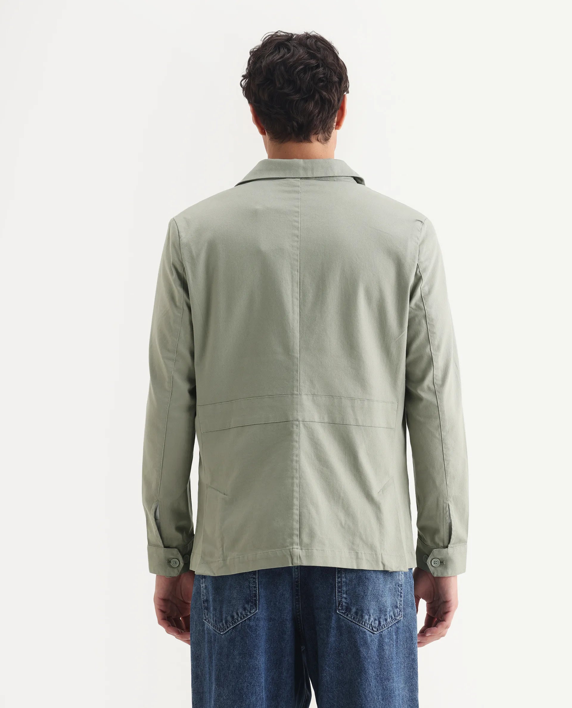 Rare Rabbit Men's Cotton Blend Plain Regular Fit Full Sleeve Spread Collar Jacket
